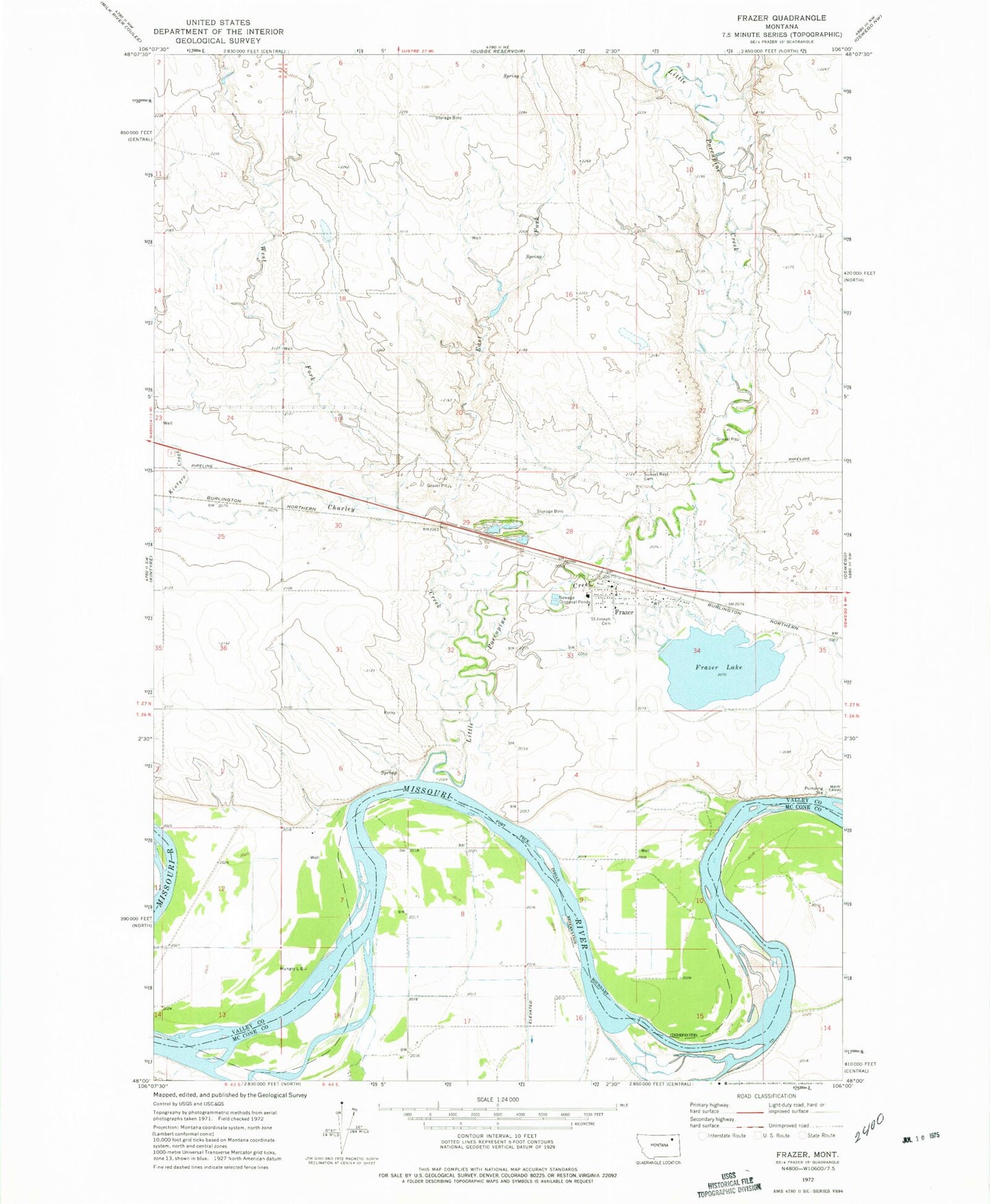 Classic USGS Frazer Montana 7.5'x7.5' Topo Map Image