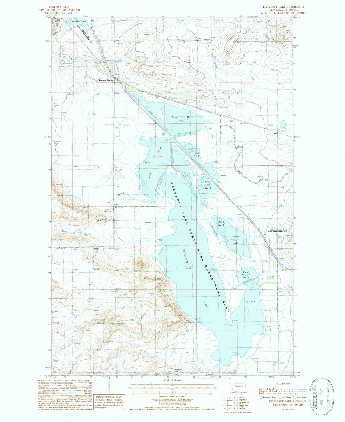 Classic USGS Freezeout Lake Montana 7.5'x7.5' Topo Map Image