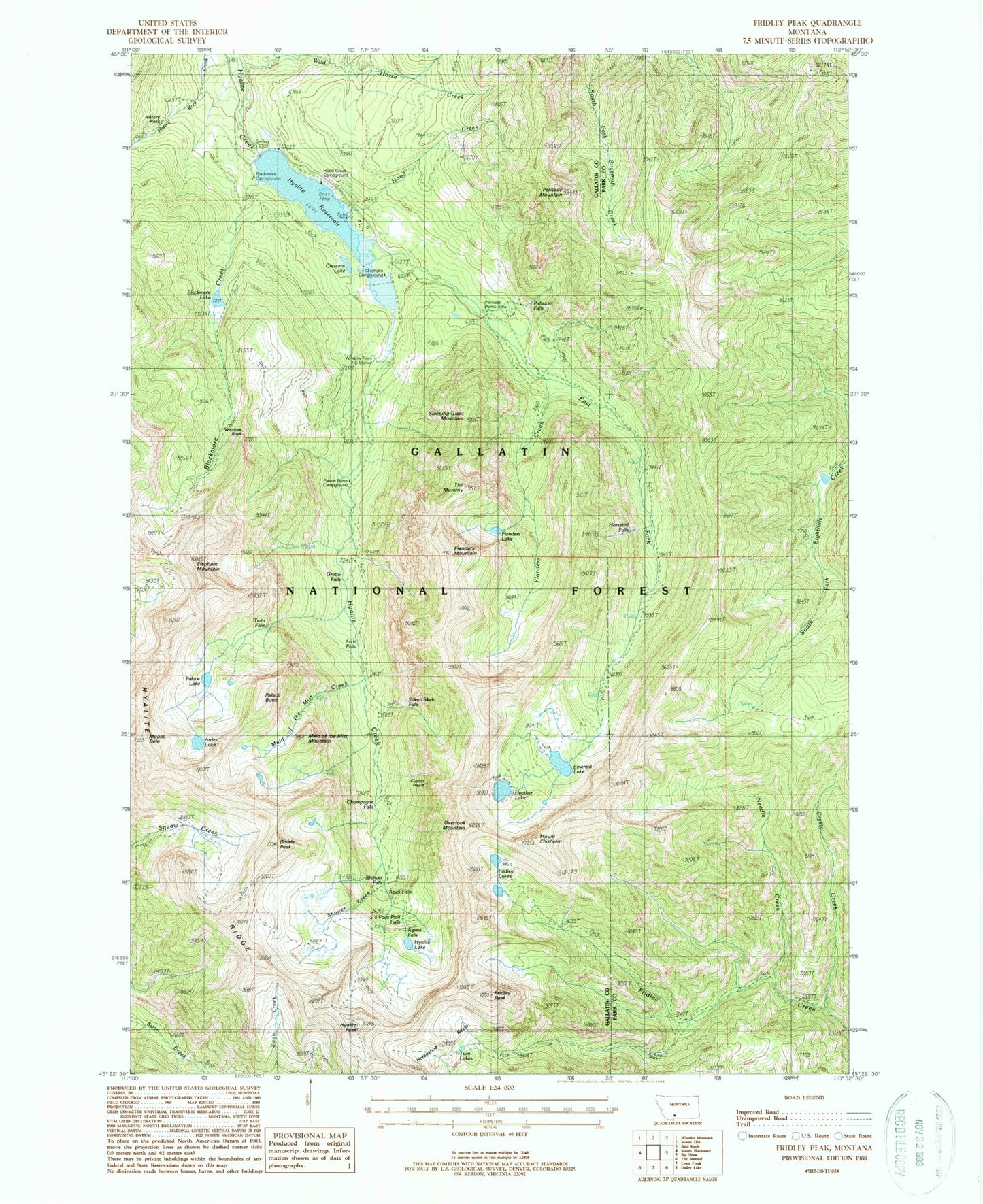 Classic USGS Fridley Peak Montana 7.5'x7.5' Topo Map Image