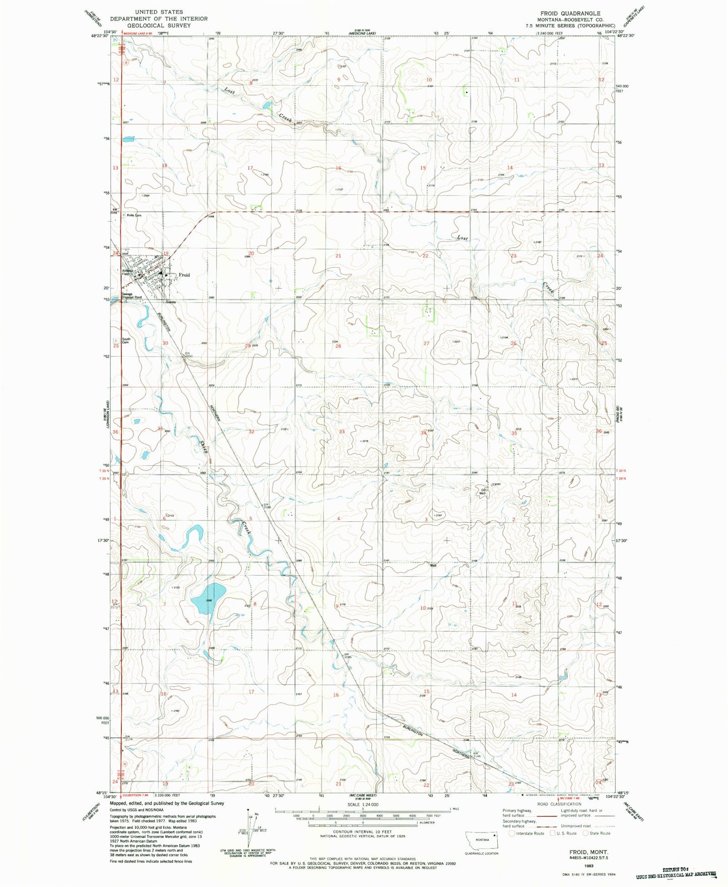 Classic USGS Froid Montana 7.5'x7.5' Topo Map Image