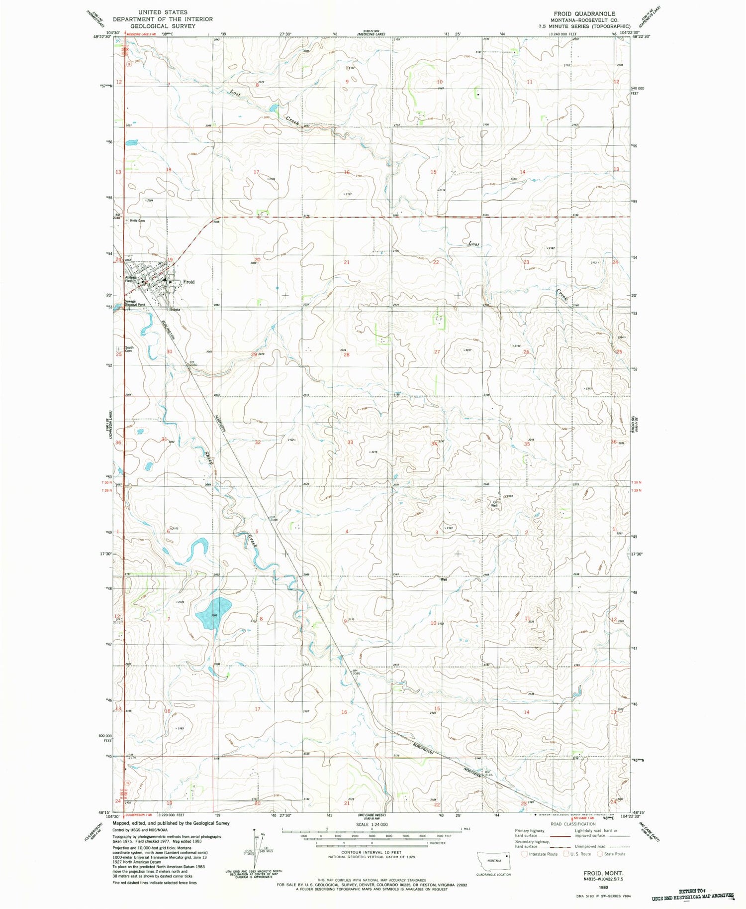 Classic USGS Froid Montana 7.5'x7.5' Topo Map Image