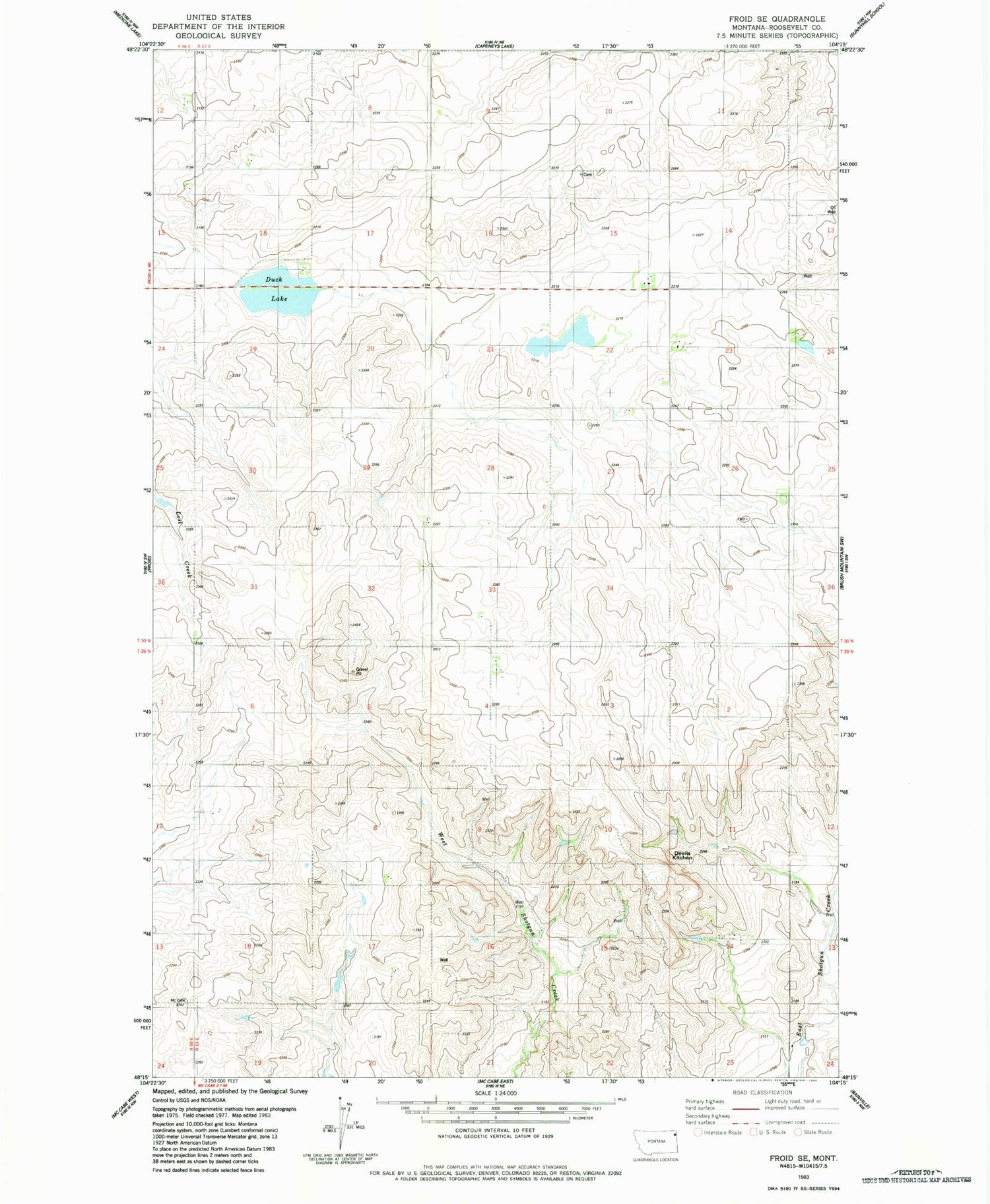 Classic USGS Froid SE Montana 7.5'x7.5' Topo Map Image