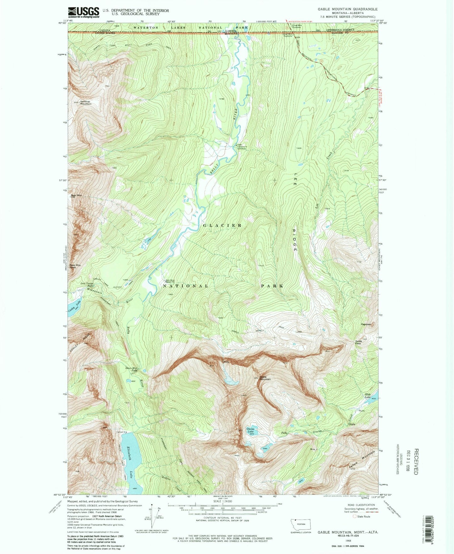 Classic USGS Gable Mountain Montana 7.5'x7.5' Topo Map Image