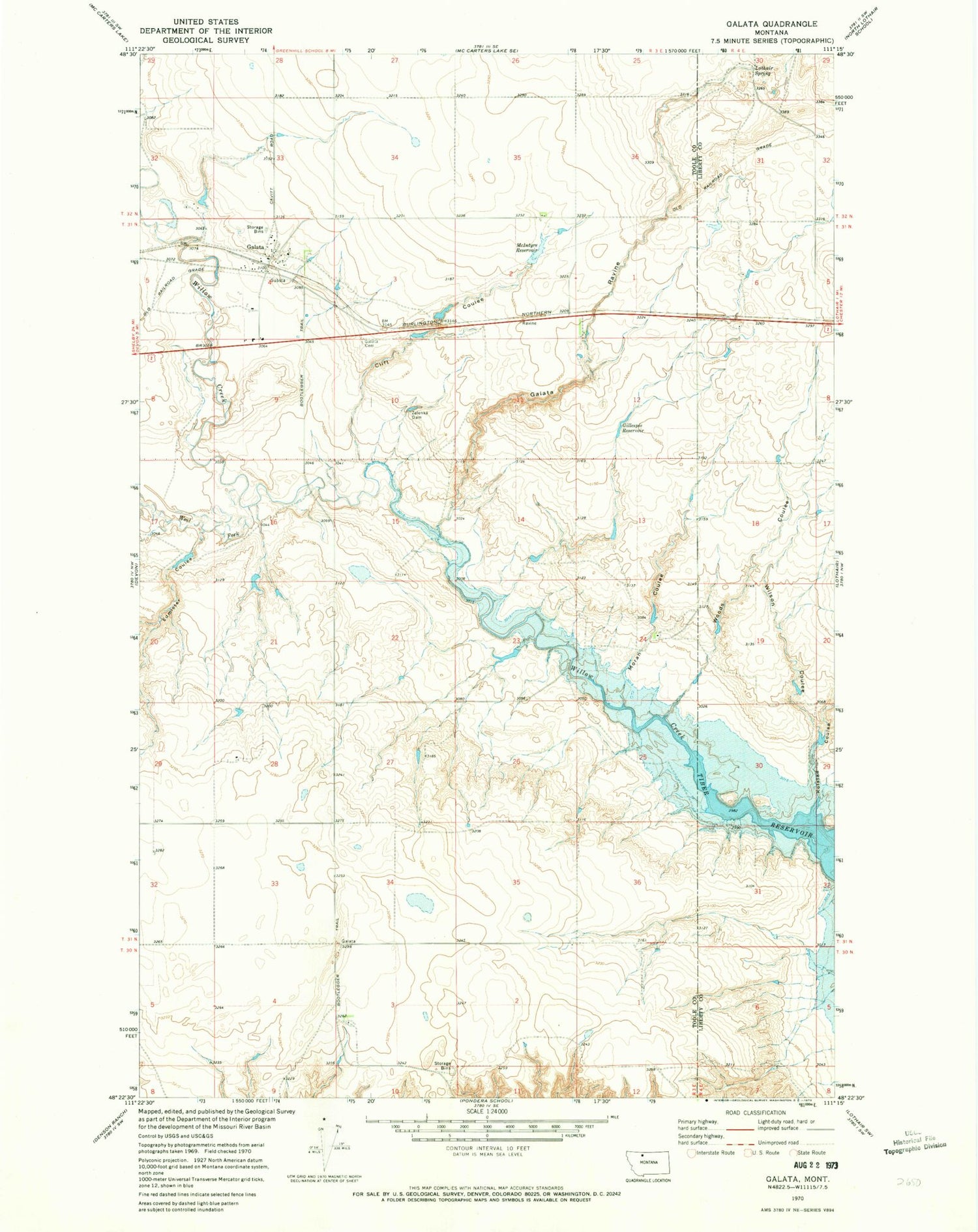 Classic USGS Galata Montana 7.5'x7.5' Topo Map Image