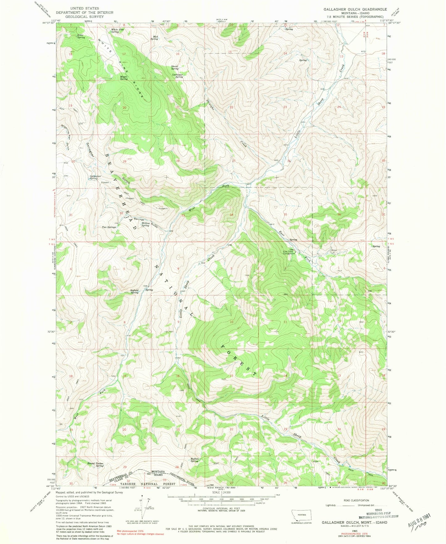 Classic USGS Gallagher Gulch Montana 7.5'x7.5' Topo Map Image