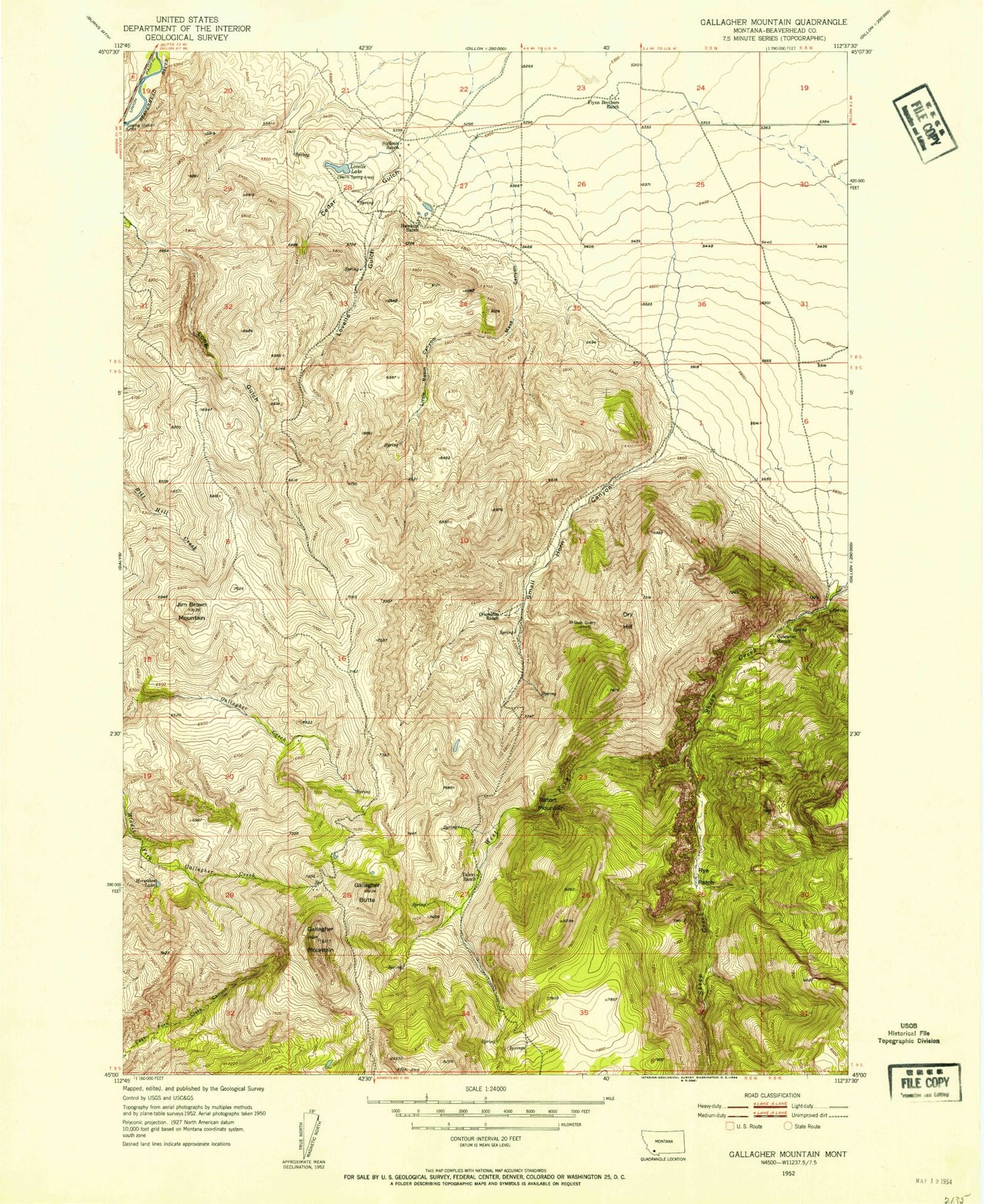 Classic USGS Gallagher Mountain Montana 7.5'x7.5' Topo Map Image