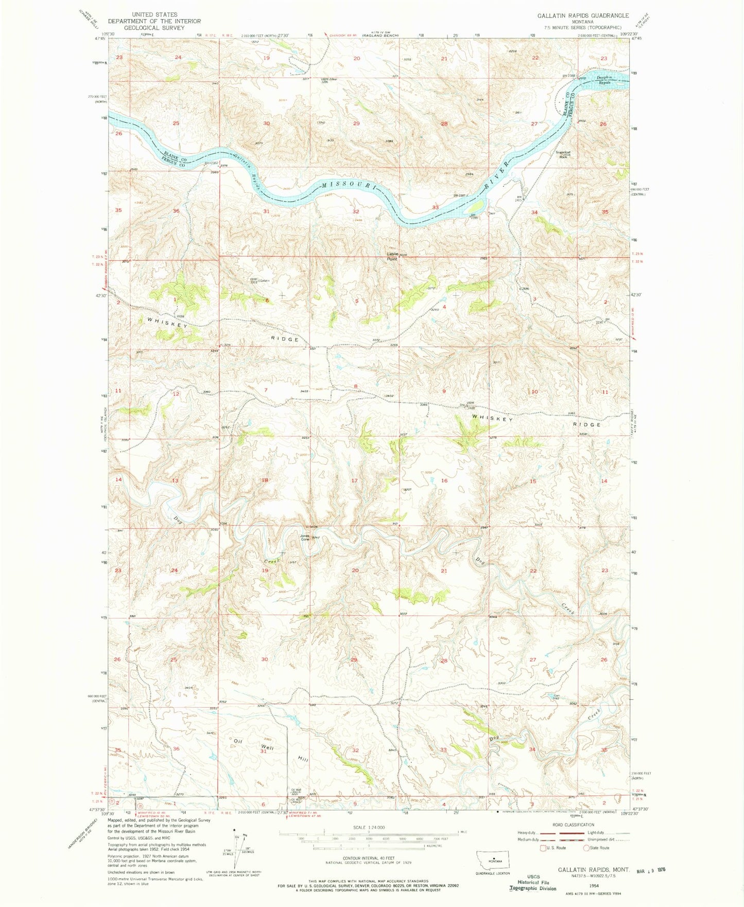 Classic USGS Gallatin Rapids Montana 7.5'x7.5' Topo Map Image