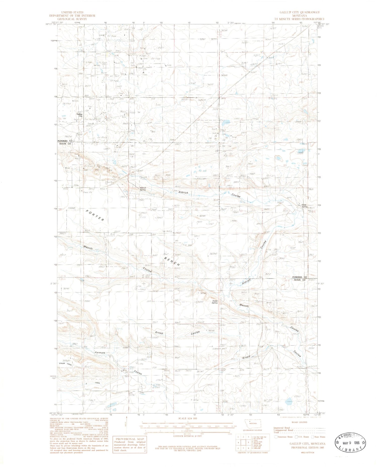 Classic USGS Gallup City Montana 7.5'x7.5' Topo Map Image