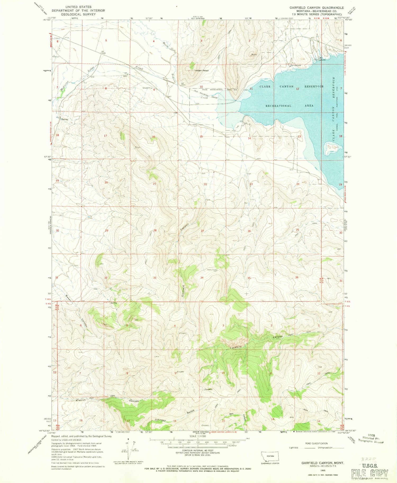 Classic USGS Garfield Canyon Montana 7.5'x7.5' Topo Map Image