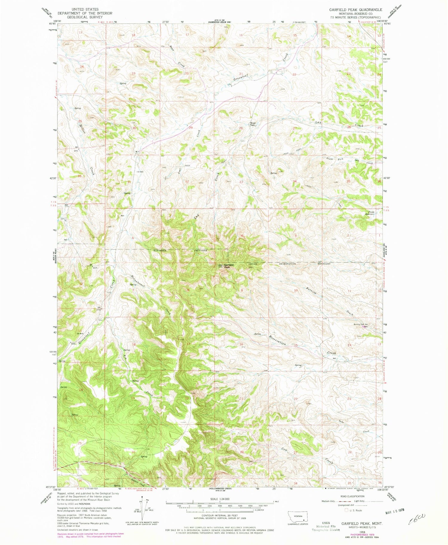 Classic USGS Garfield Peak Montana 7.5'x7.5' Topo Map Image