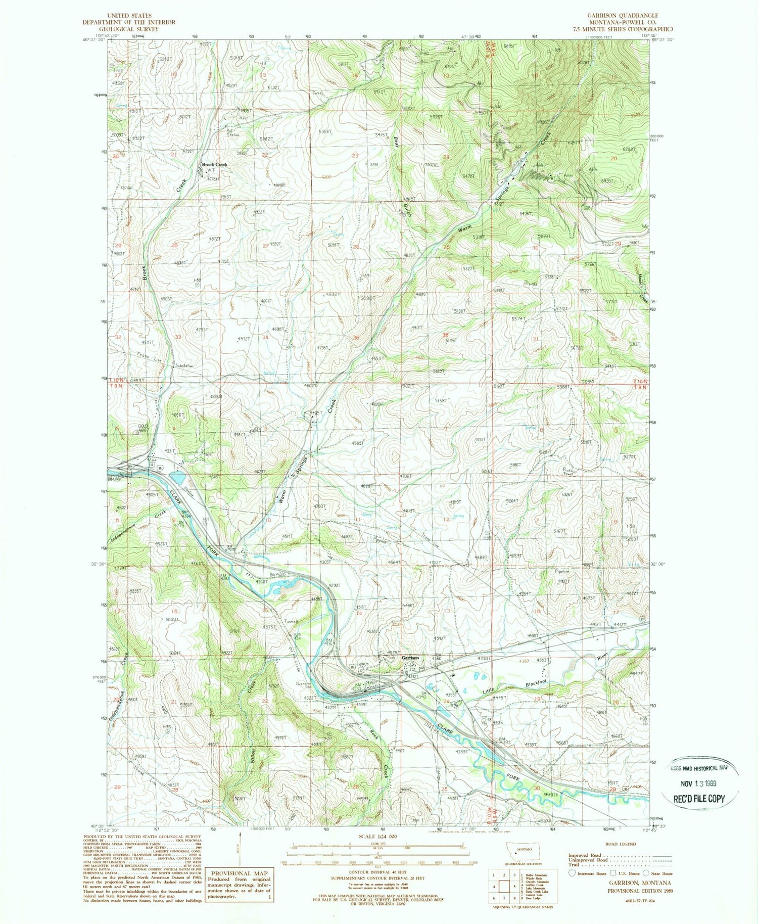 Classic USGS Garrison Montana 7.5'x7.5' Topo Map Image