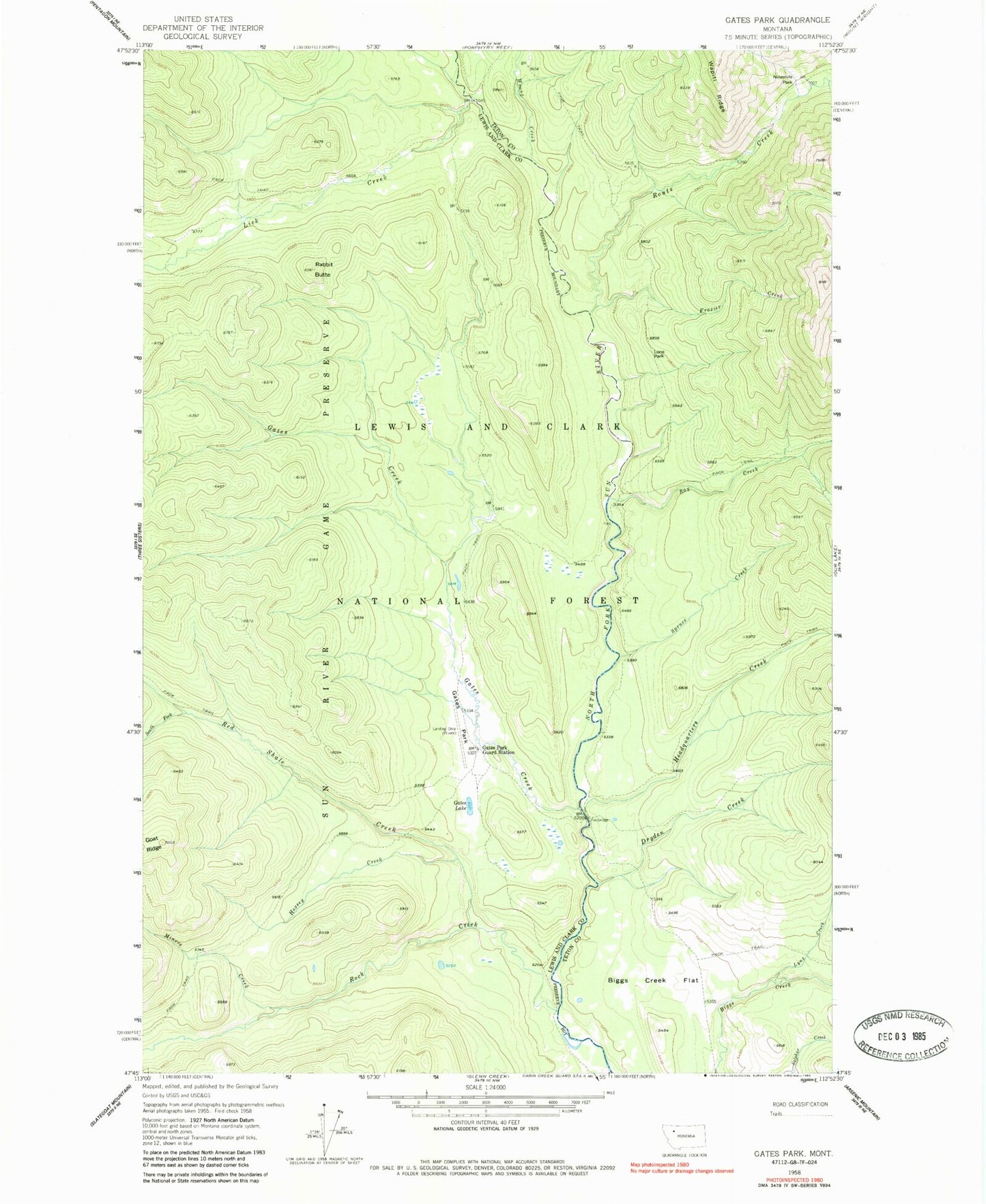 Classic USGS Gates Park Montana 7.5'x7.5' Topo Map Image