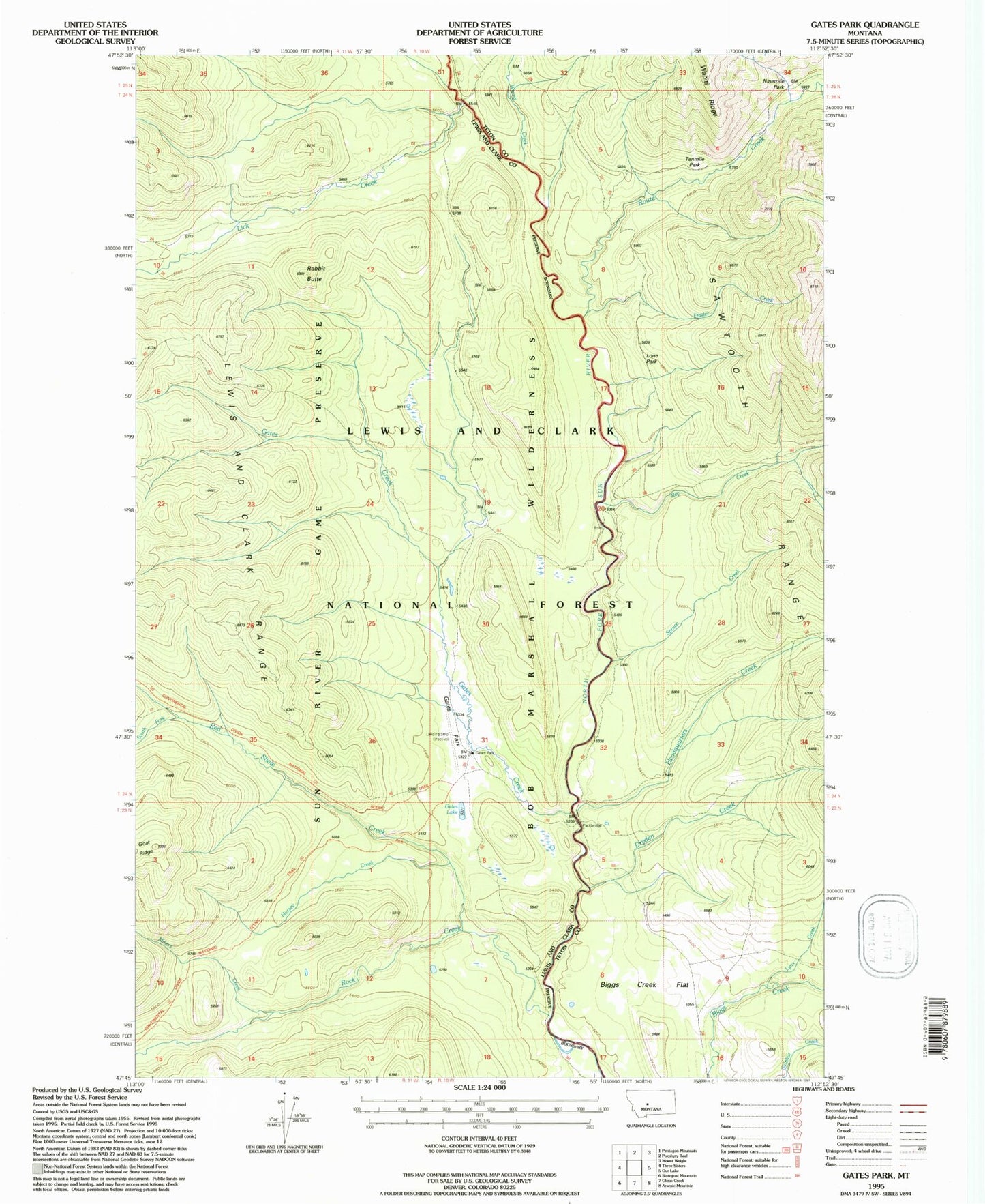 Classic USGS Gates Park Montana 7.5'x7.5' Topo Map Image