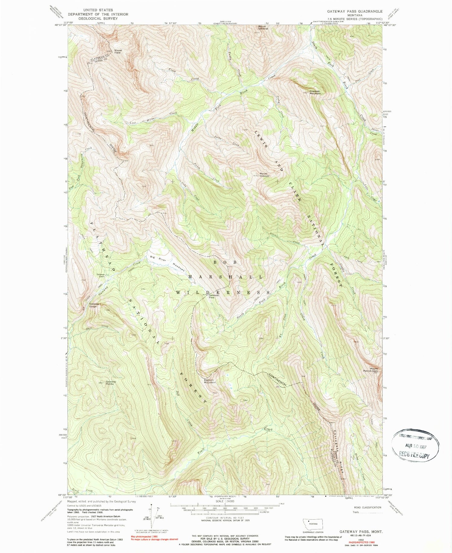 Classic USGS Gateway Pass Montana 7.5'x7.5' Topo Map Image
