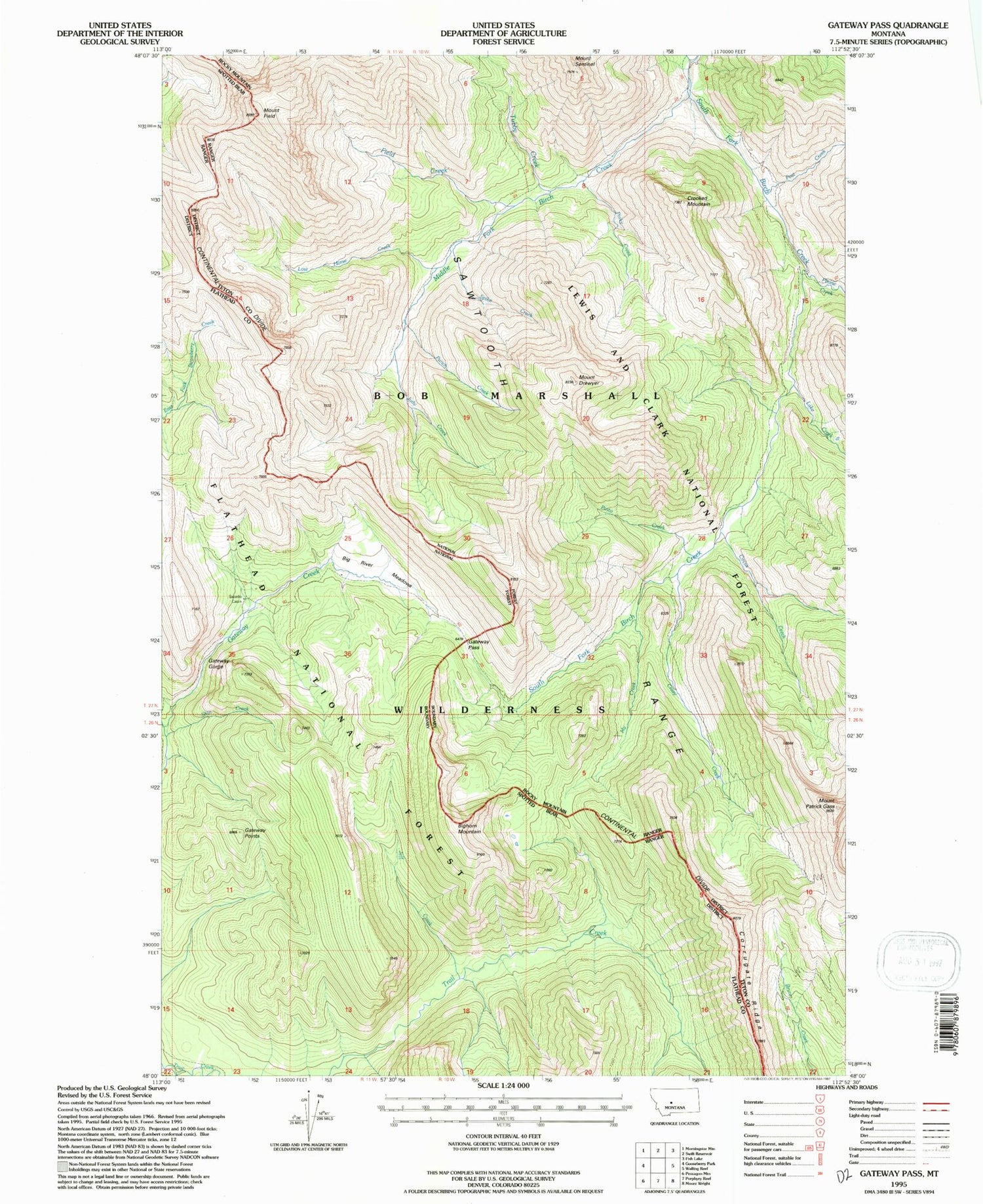 Classic USGS Gateway Pass Montana 7.5'x7.5' Topo Map Image