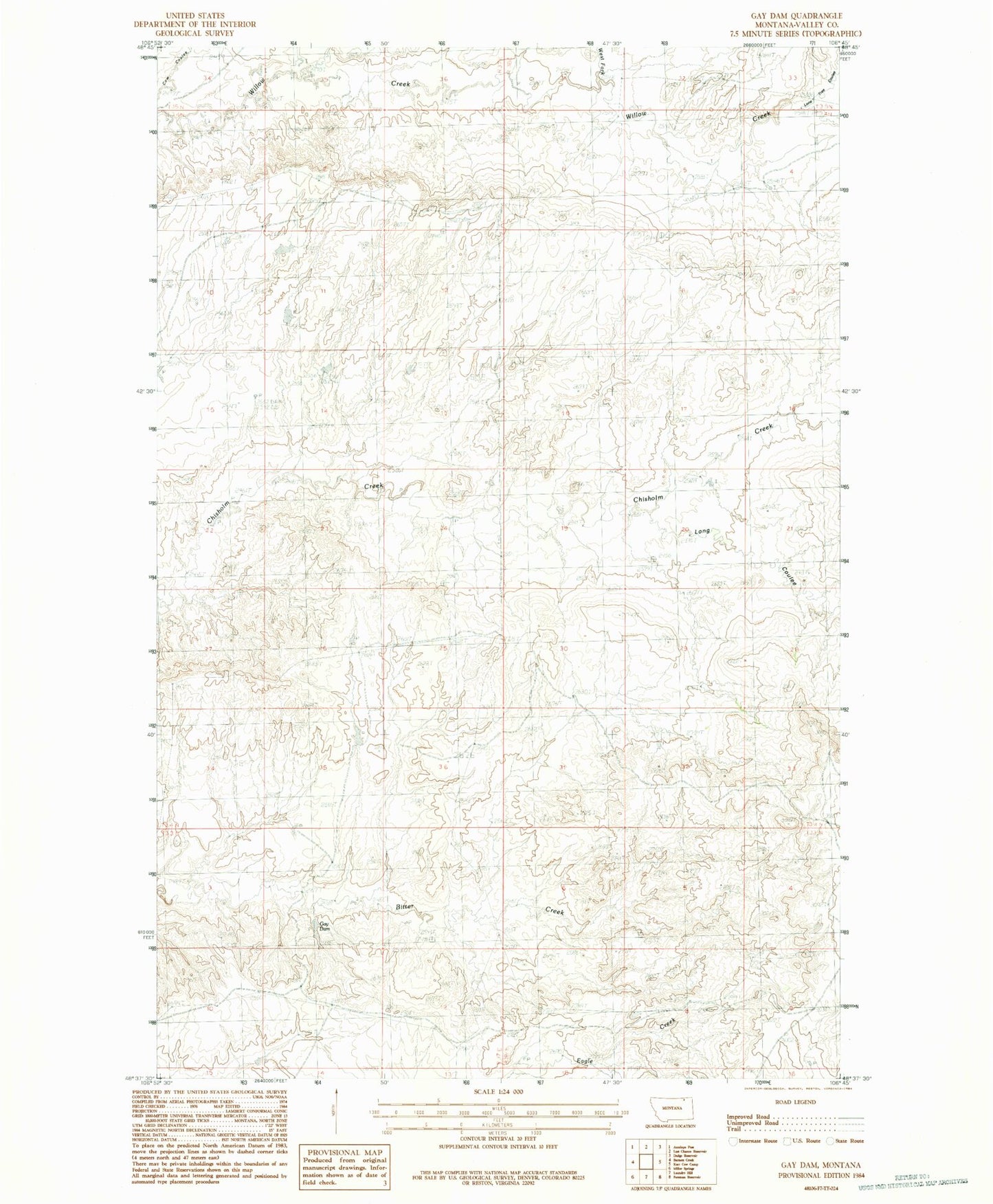 Classic USGS Gay Dam Montana 7.5'x7.5' Topo Map Image
