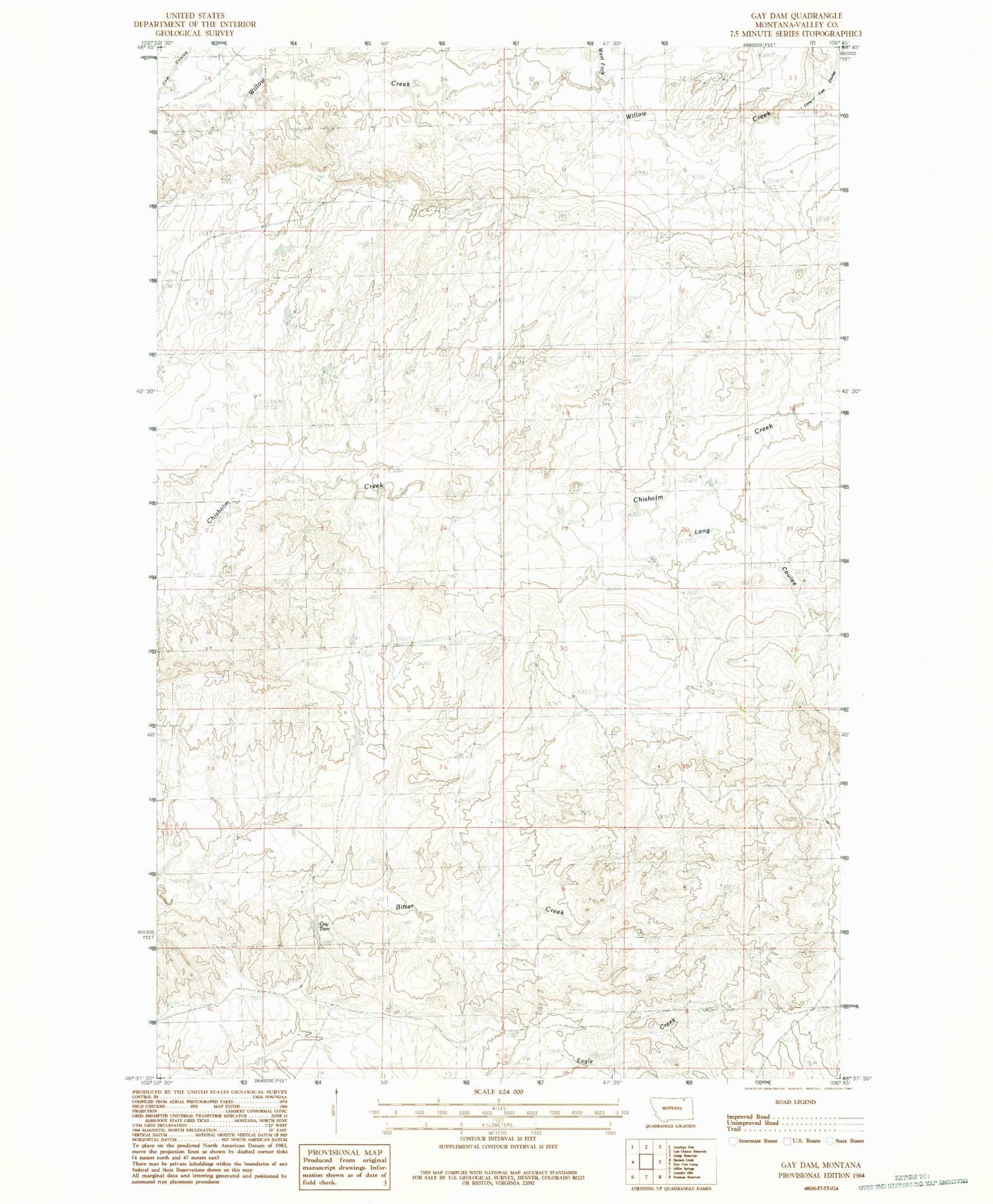 Classic USGS Gay Dam Montana 7.5'x7.5' Topo Map Image