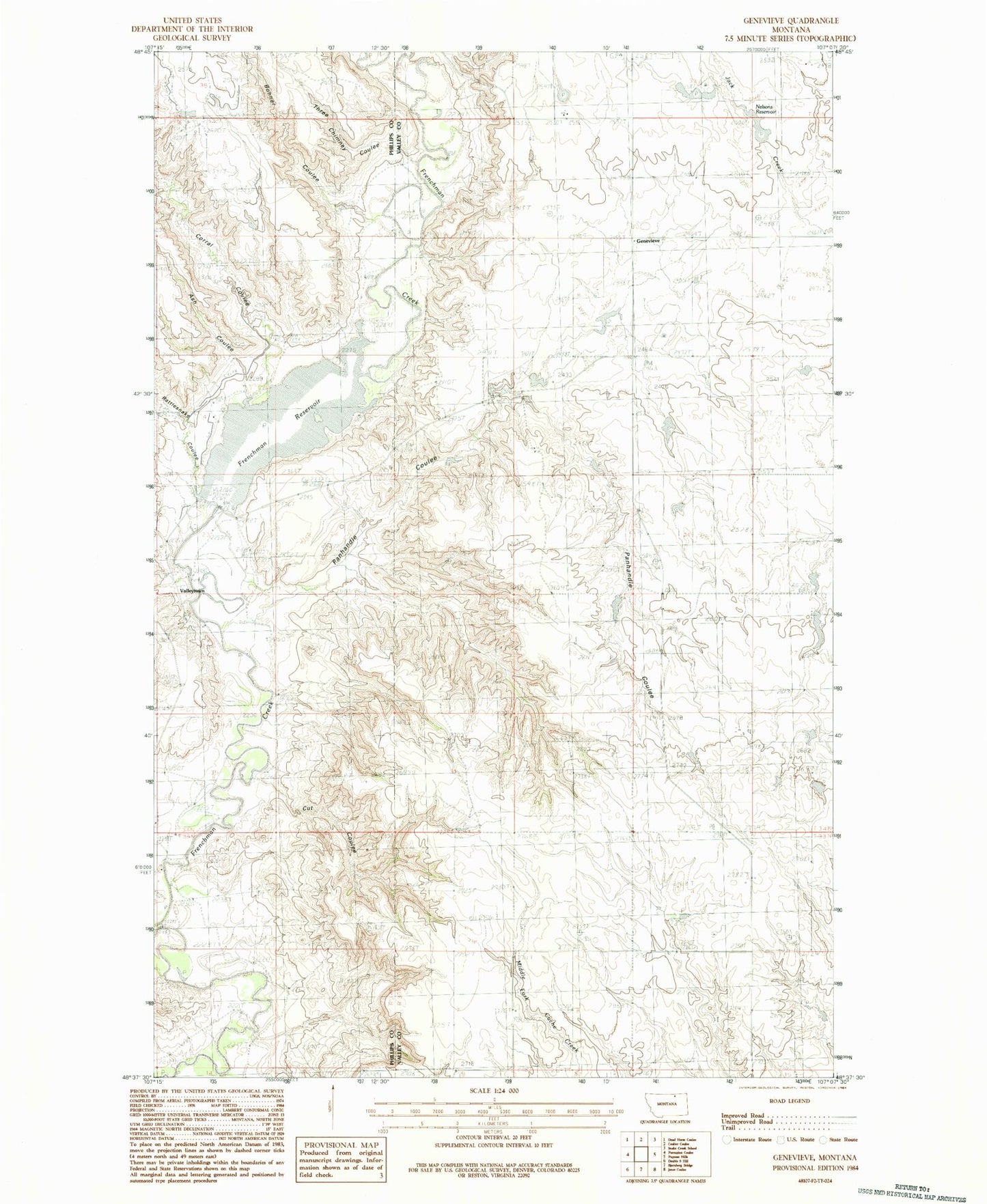 Classic USGS Genevieve Montana 7.5'x7.5' Topo Map Image