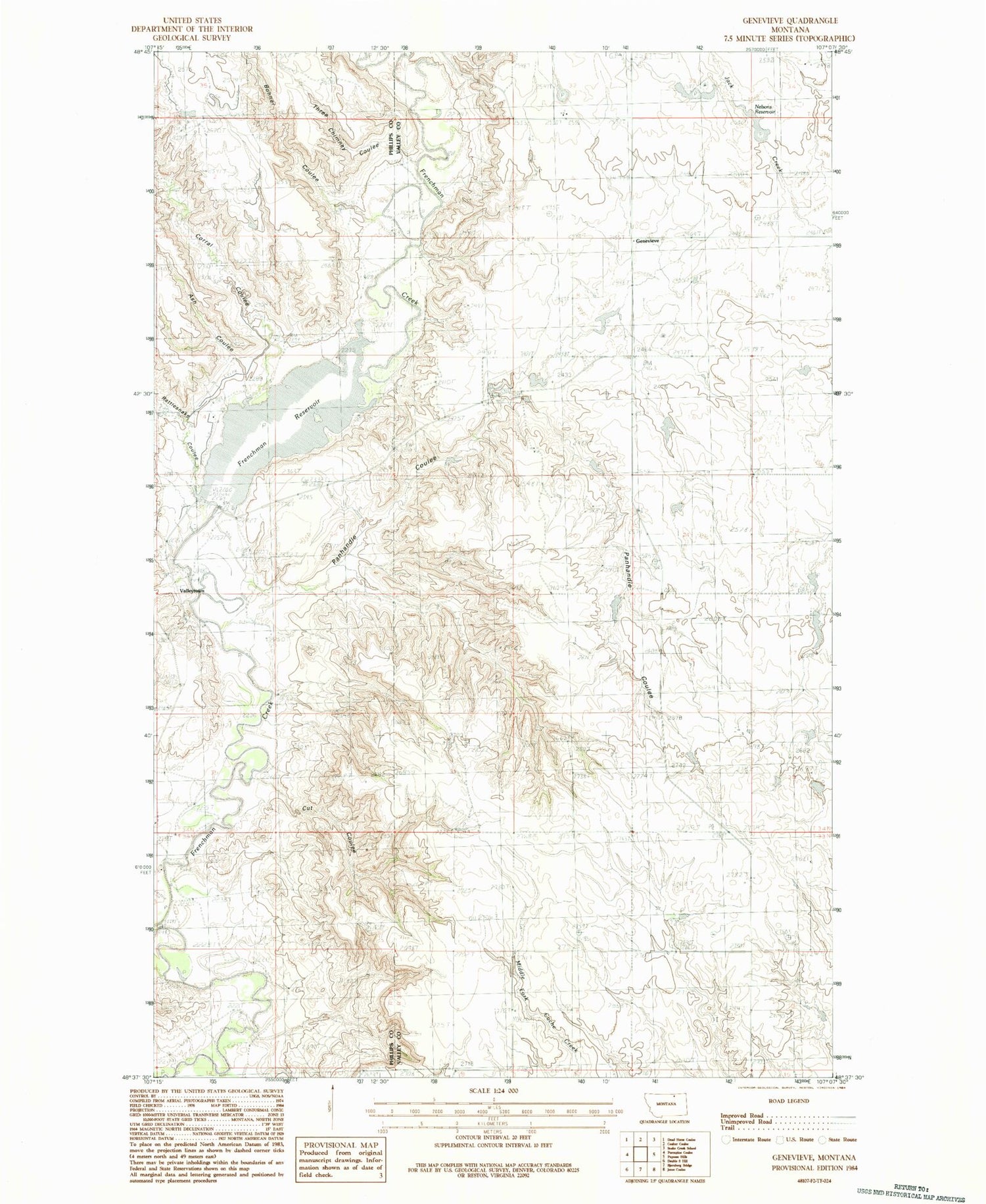 Classic USGS Genevieve Montana 7.5'x7.5' Topo Map Image