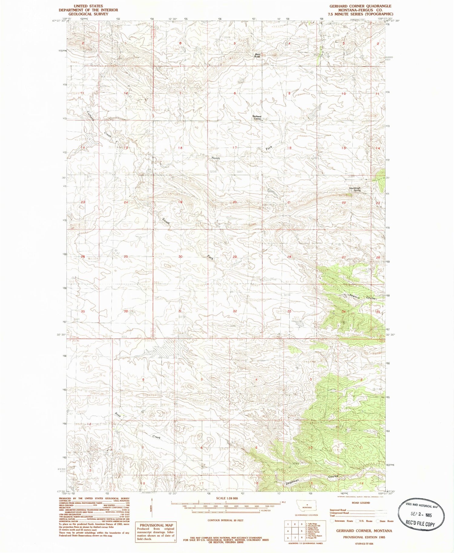 Classic USGS Gerhard Corner Montana 7.5'x7.5' Topo Map Image