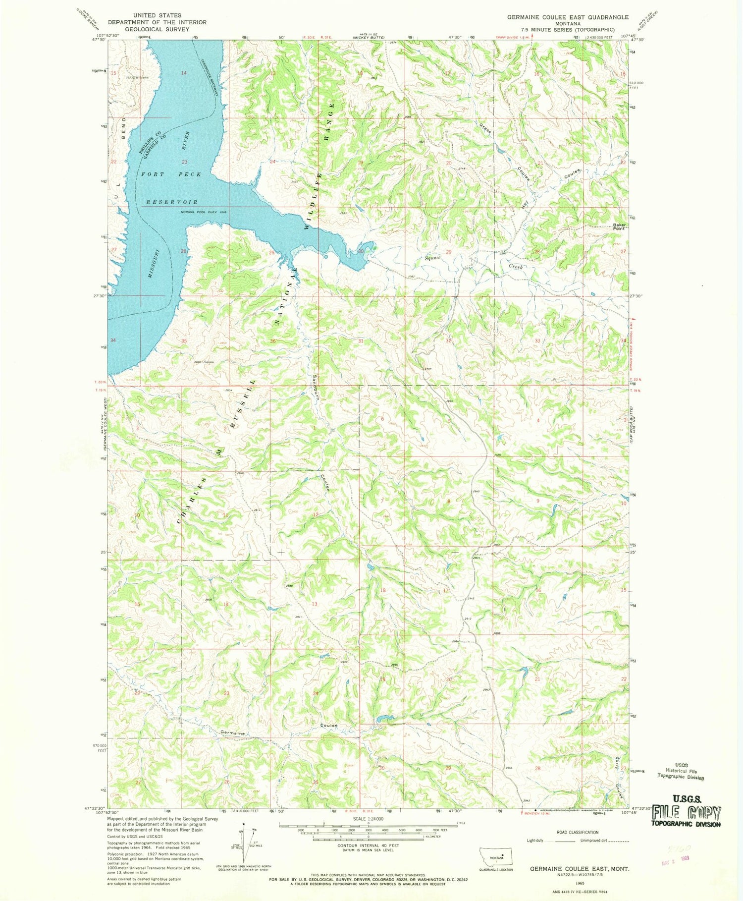 Classic USGS Germaine Coulee East Montana 7.5'x7.5' Topo Map Image