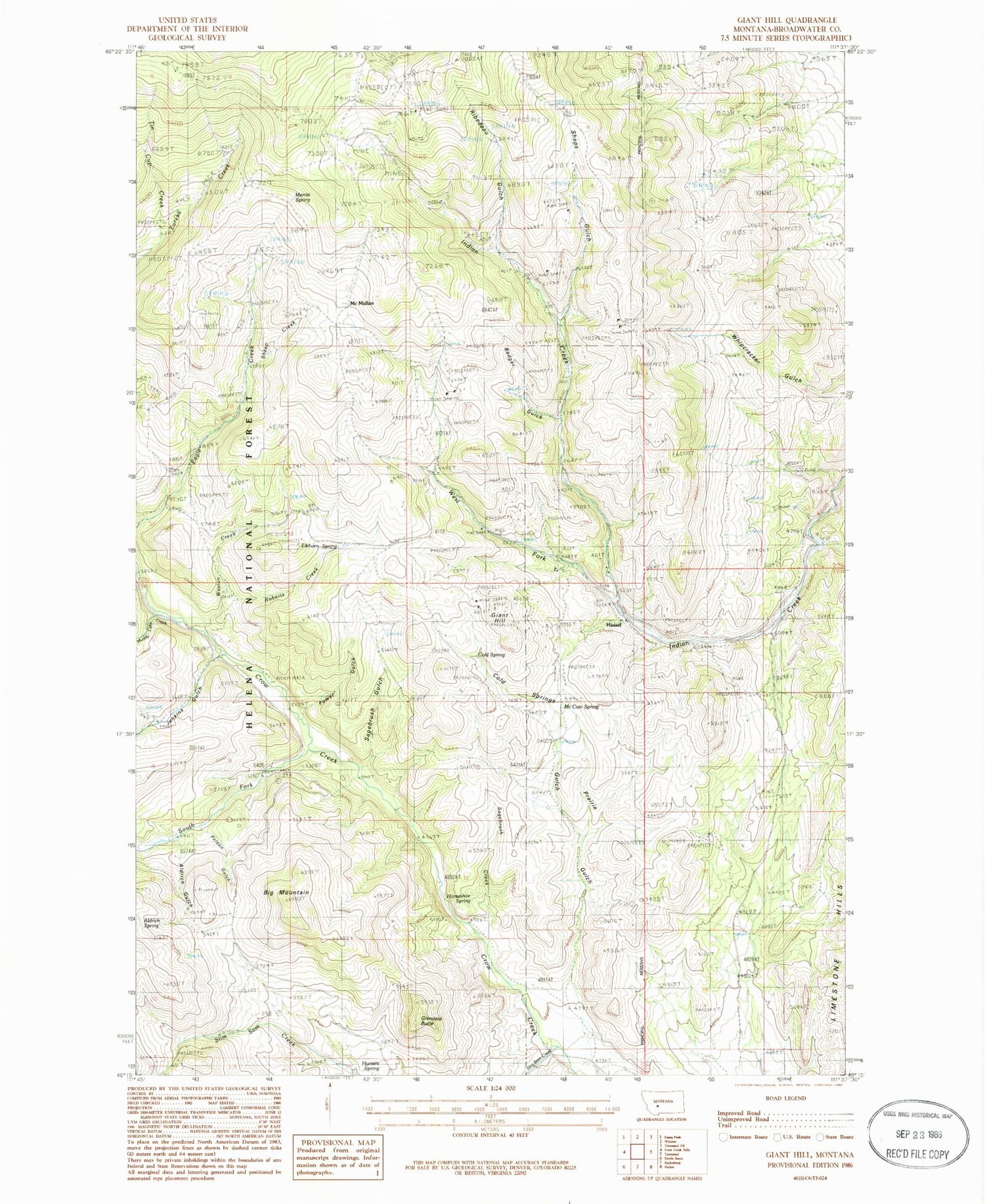 Classic USGS Giant Hill Montana 7.5'x7.5' Topo Map Image