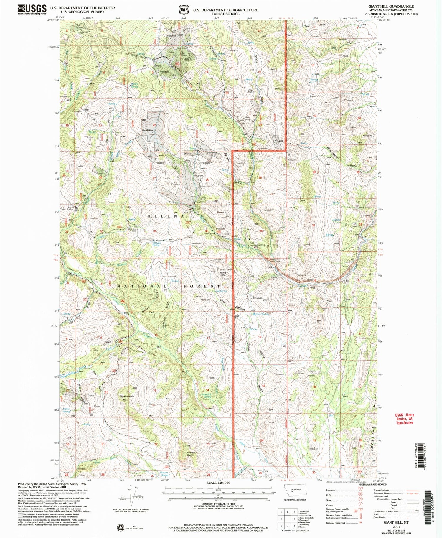 Classic USGS Giant Hill Montana 7.5'x7.5' Topo Map Image