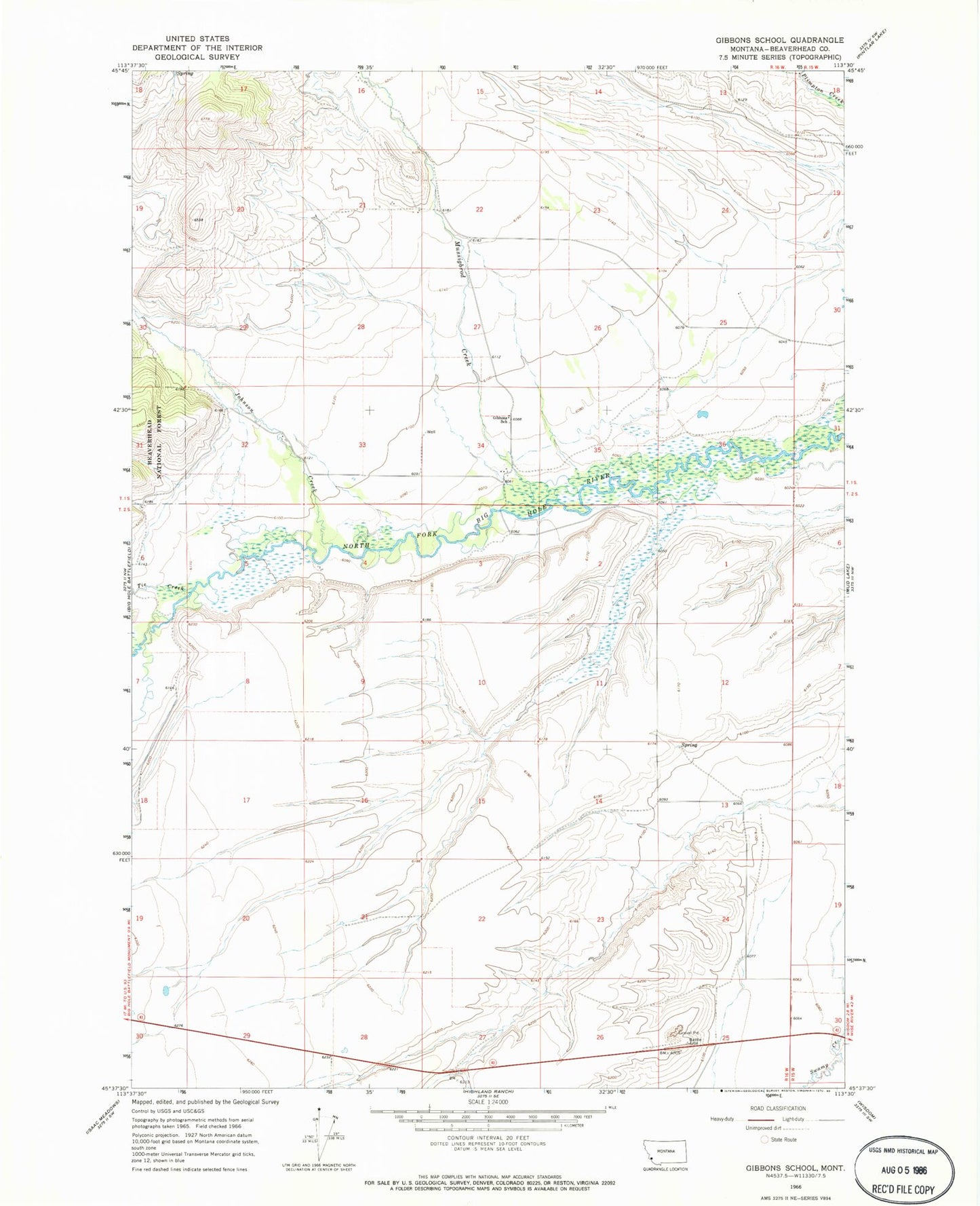 Classic USGS Gibbons School Montana 7.5'x7.5' Topo Map Image