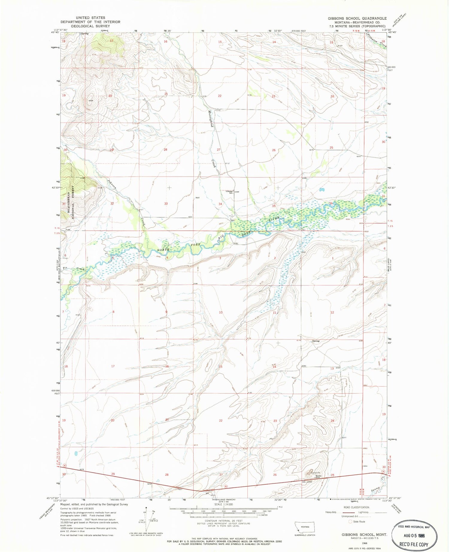 Classic USGS Gibbons School Montana 7.5'x7.5' Topo Map Image