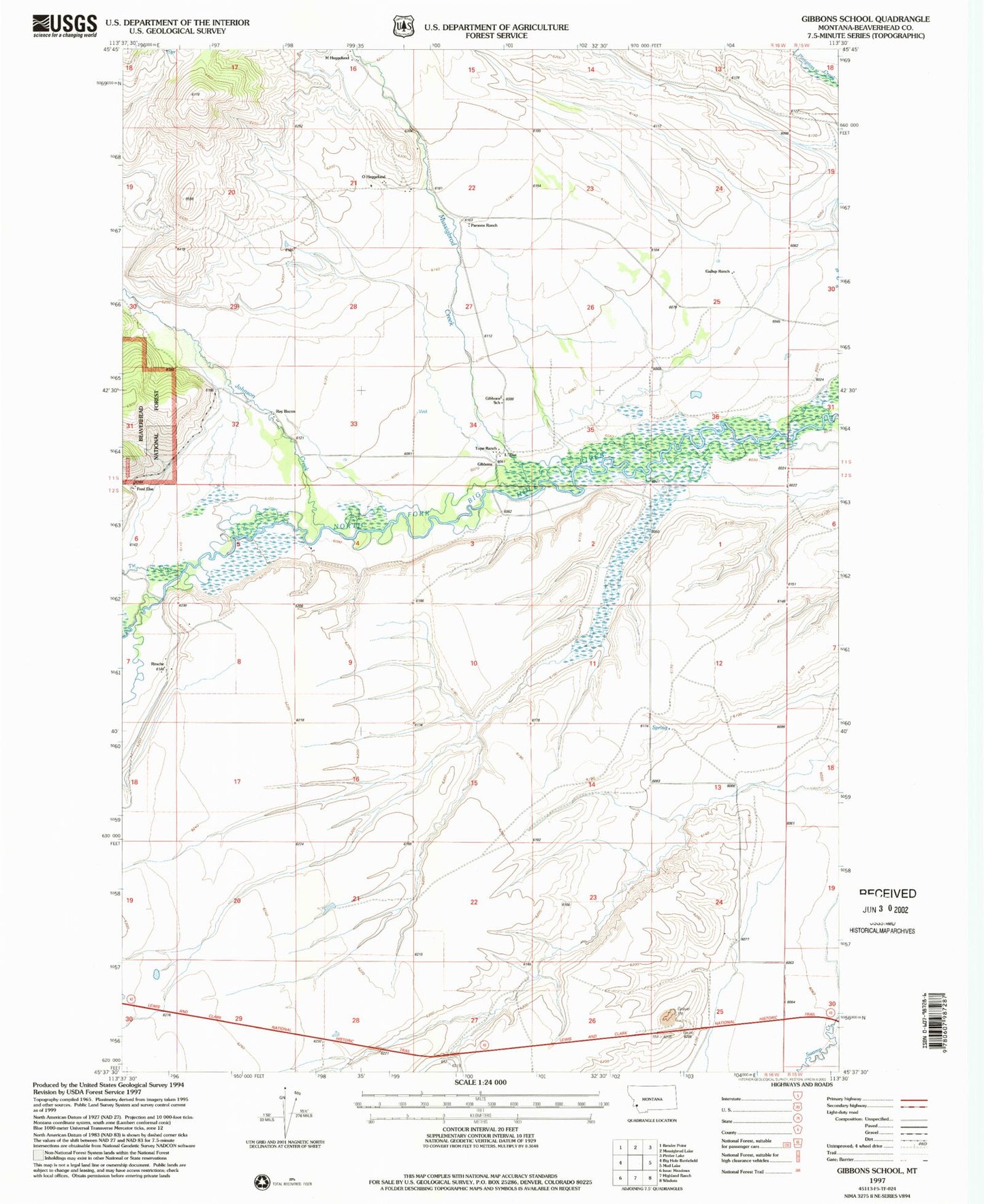 Classic USGS Gibbons School Montana 7.5'x7.5' Topo Map Image