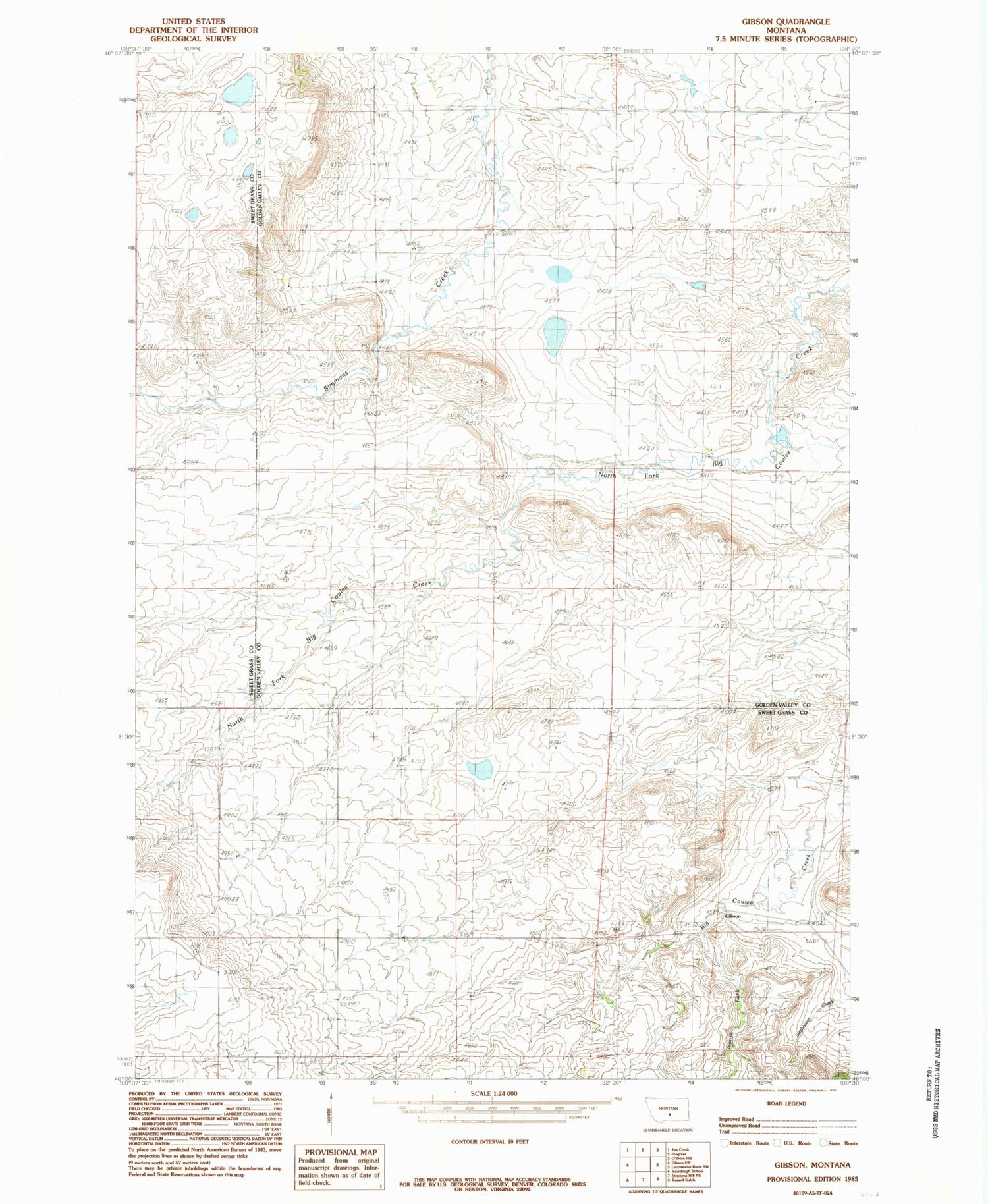 Classic USGS Gibson Montana 7.5'x7.5' Topo Map Image