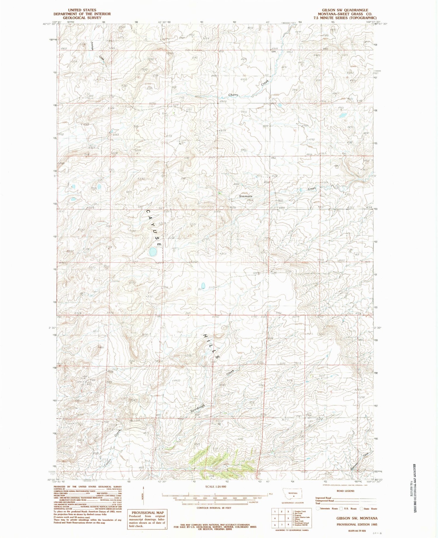 Classic USGS Gibson SW Montana 7.5'x7.5' Topo Map Image