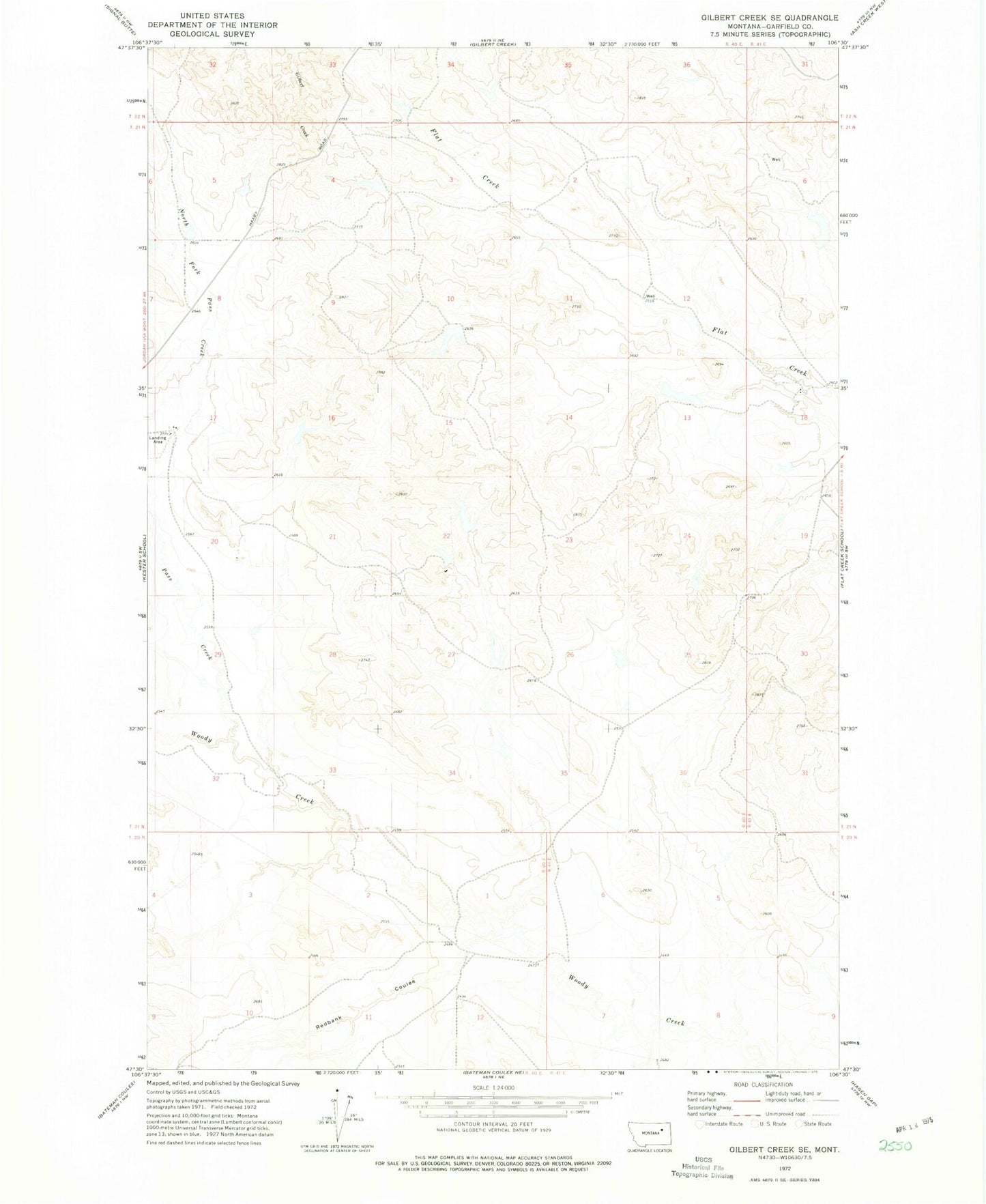 Classic USGS Gilbert Creek SE Montana 7.5'x7.5' Topo Map Image