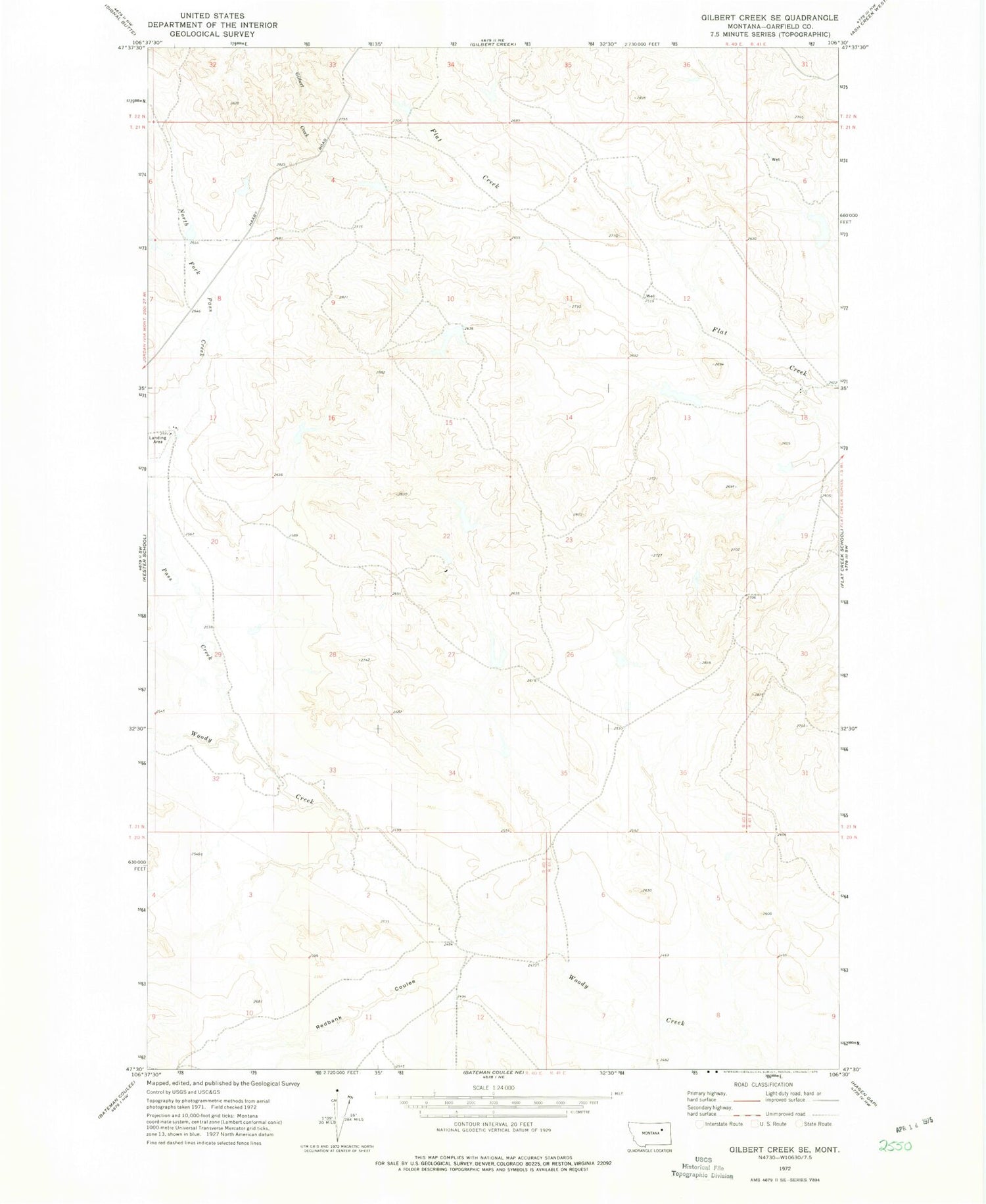 Classic USGS Gilbert Creek SE Montana 7.5'x7.5' Topo Map Image