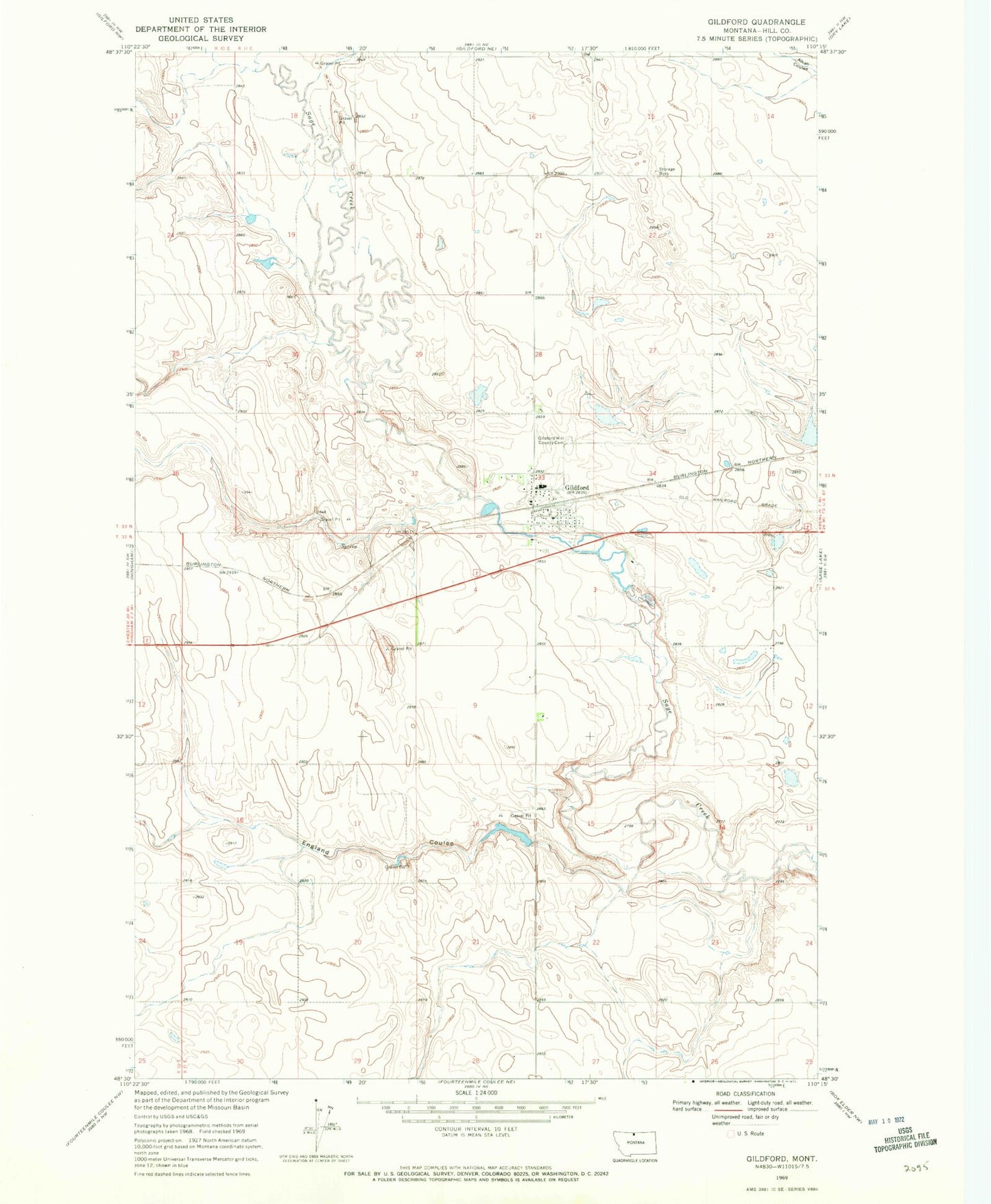 Classic USGS Gildford Montana 7.5'x7.5' Topo Map Image