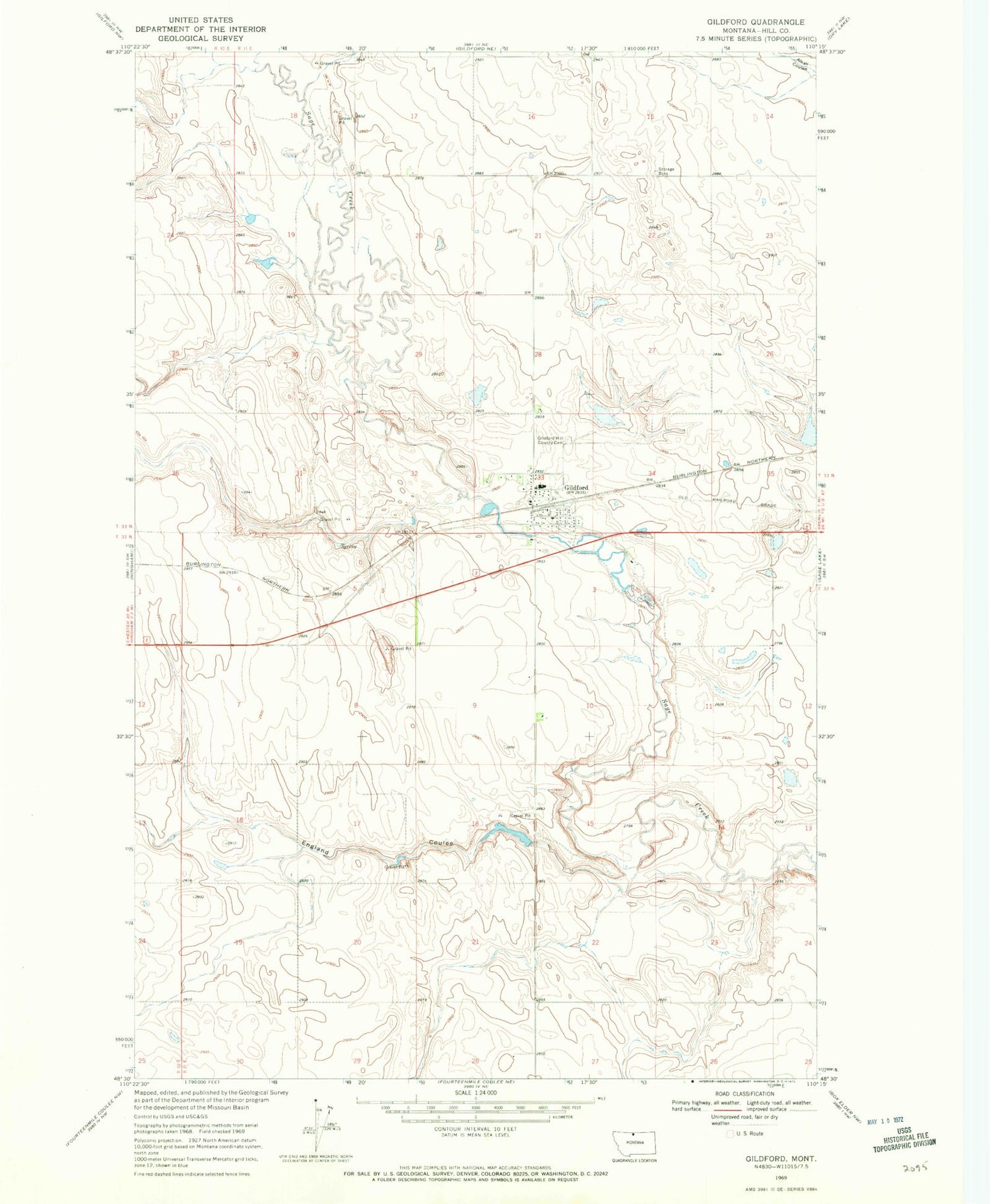 Classic USGS Gildford Montana 7.5'x7.5' Topo Map Image