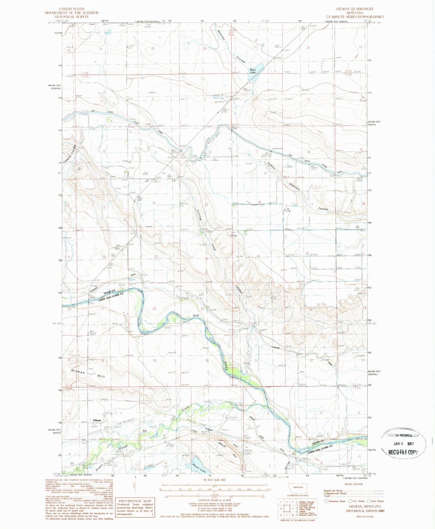 Classic USGS Gilman Montana 7.5'x7.5' Topo Map Image