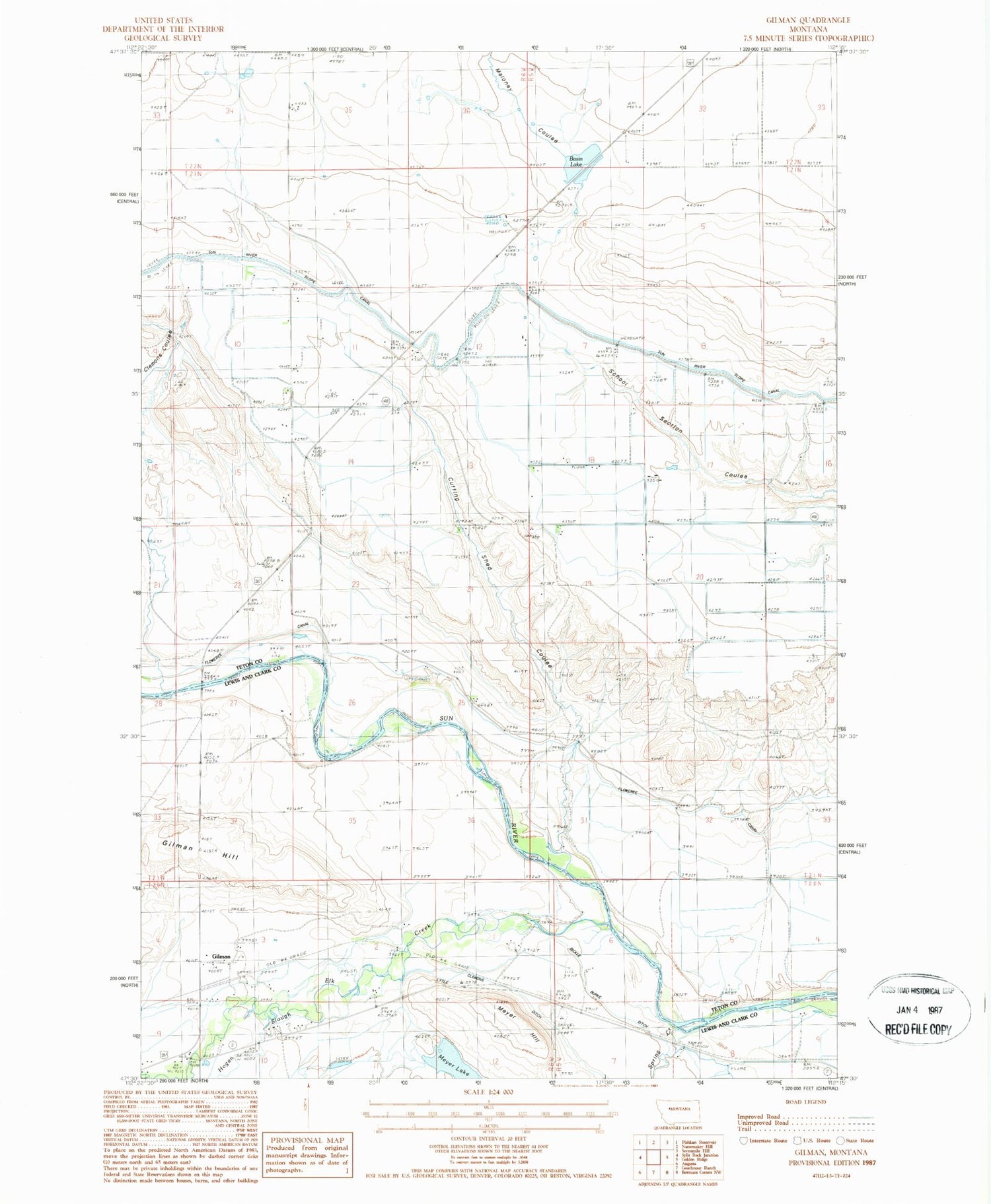 Classic USGS Gilman Montana 7.5'x7.5' Topo Map Image