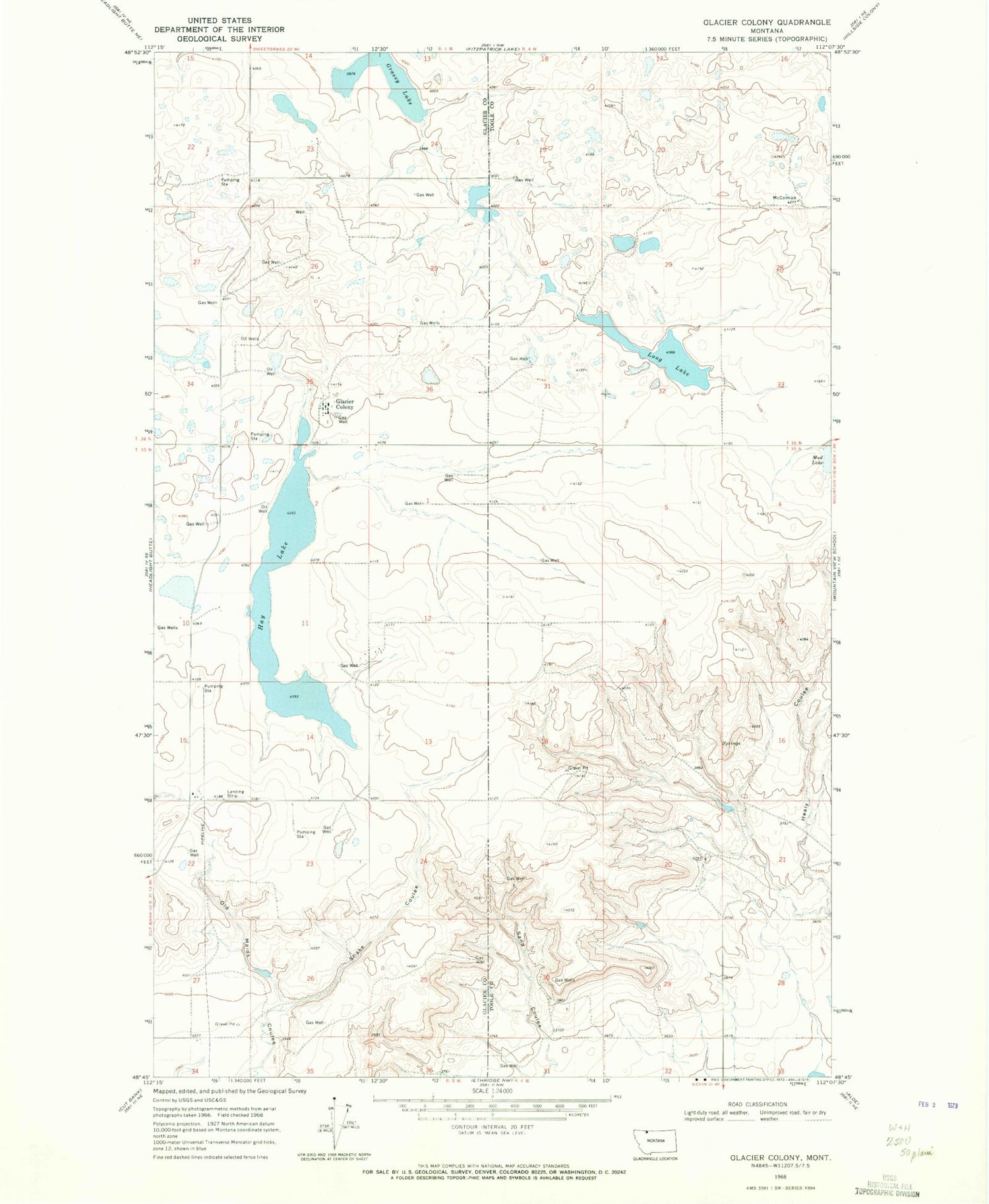 Classic USGS Glacier Colony Montana 7.5'x7.5' Topo Map Image