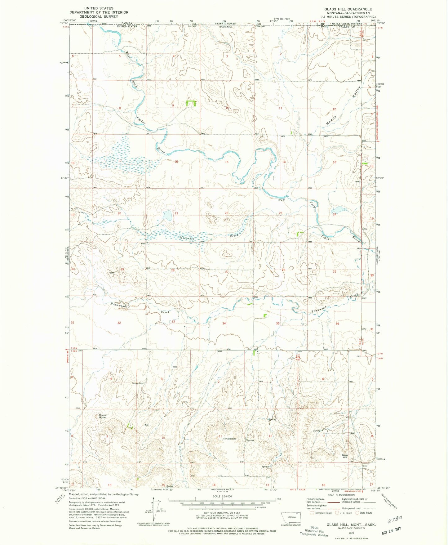 Classic USGS Glass Hill Montana 7.5'x7.5' Topo Map Image