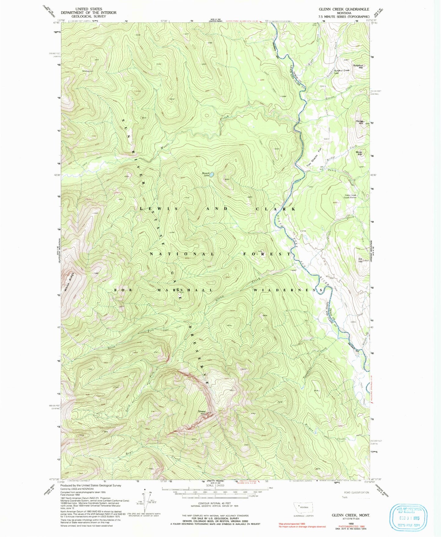 Classic USGS Glenn Creek Montana 7.5'x7.5' Topo Map Image