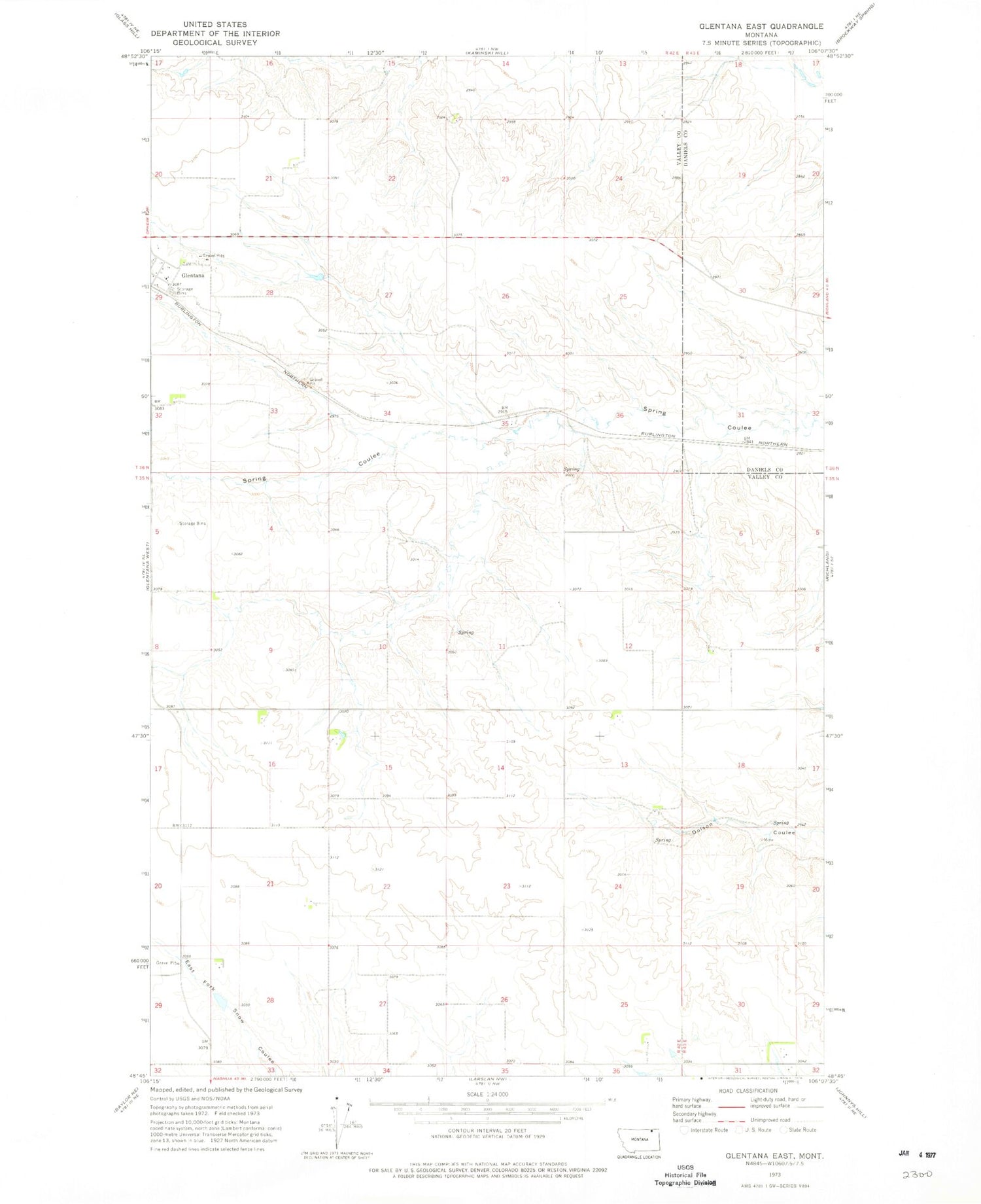 Classic USGS Glentana East Montana 7.5'x7.5' Topo Map Image