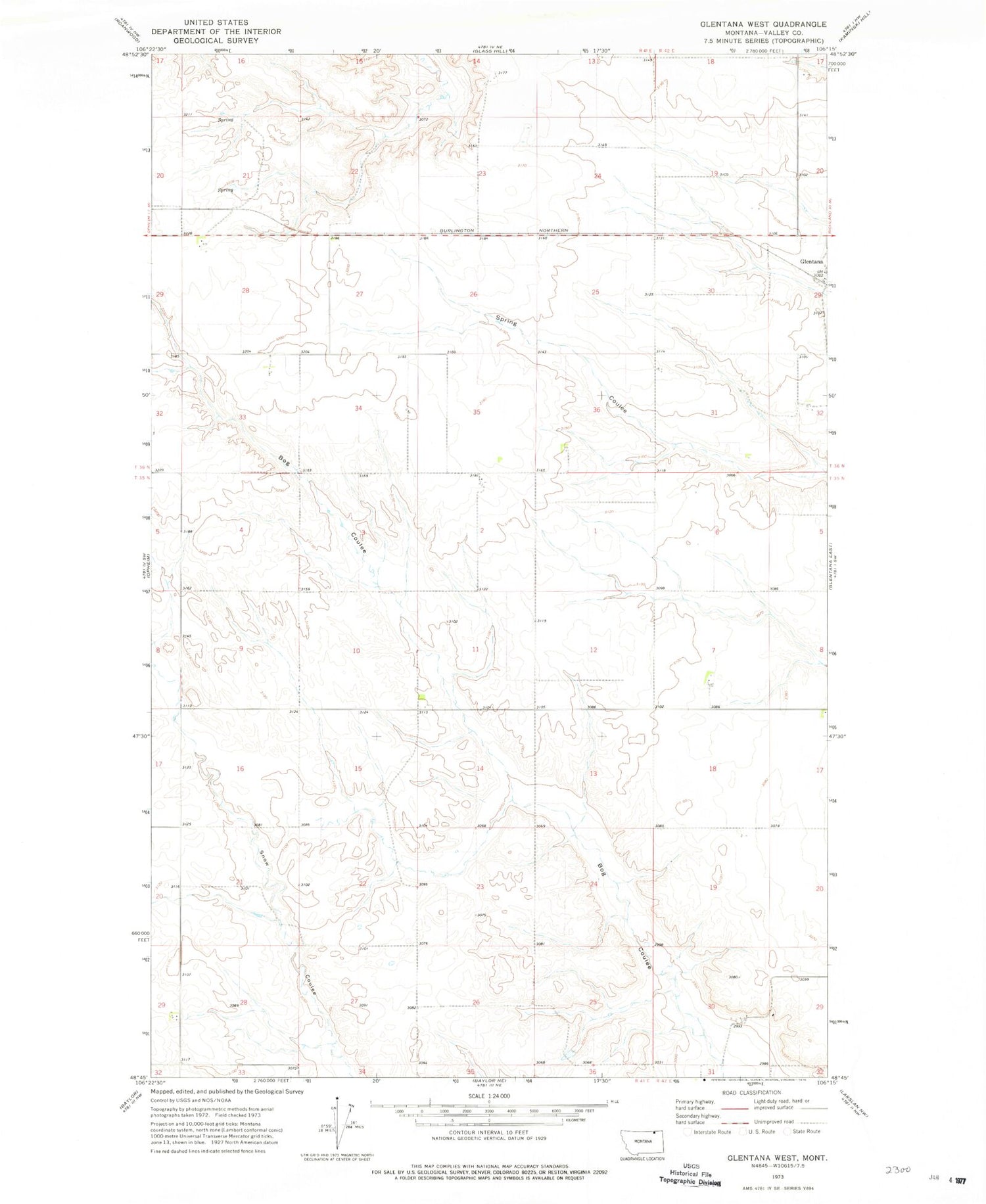 Classic USGS Glentana West Montana 7.5'x7.5' Topo Map Image
