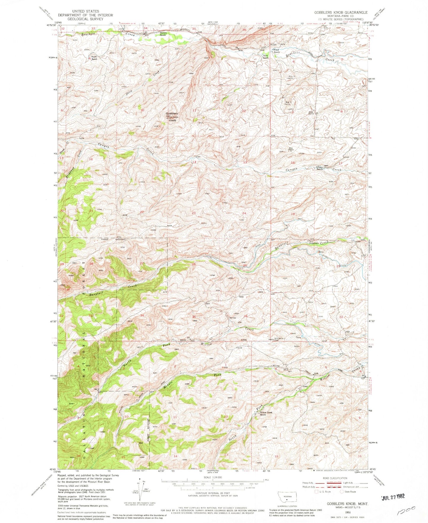 Classic USGS Gobblers Knob Montana 7.5'x7.5' Topo Map Image