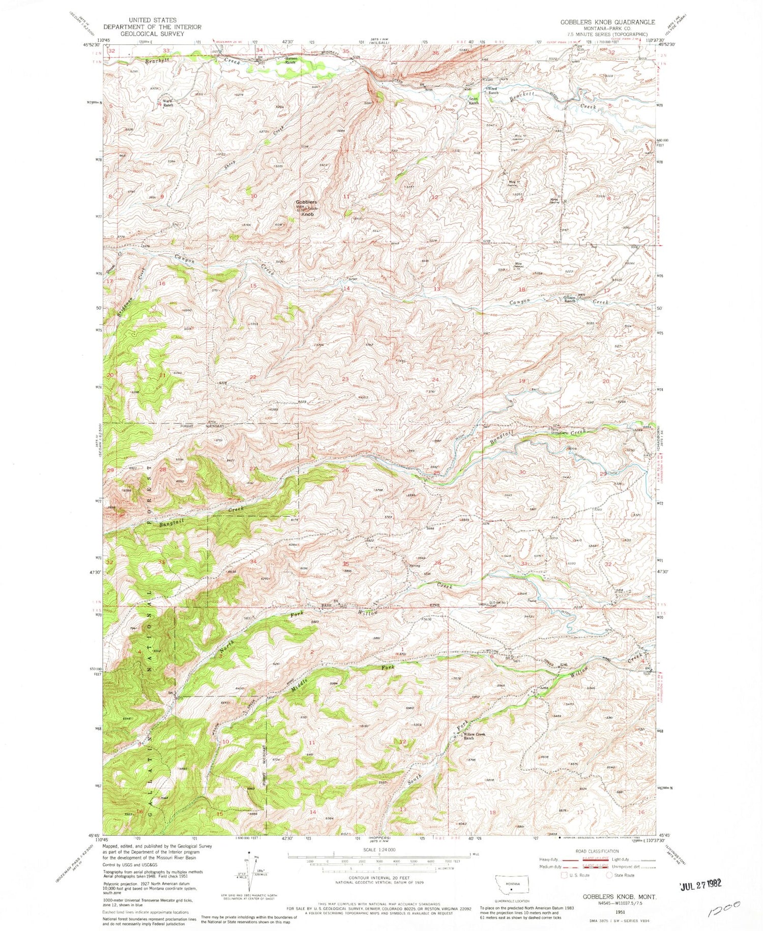 Classic USGS Gobblers Knob Montana 7.5'x7.5' Topo Map Image