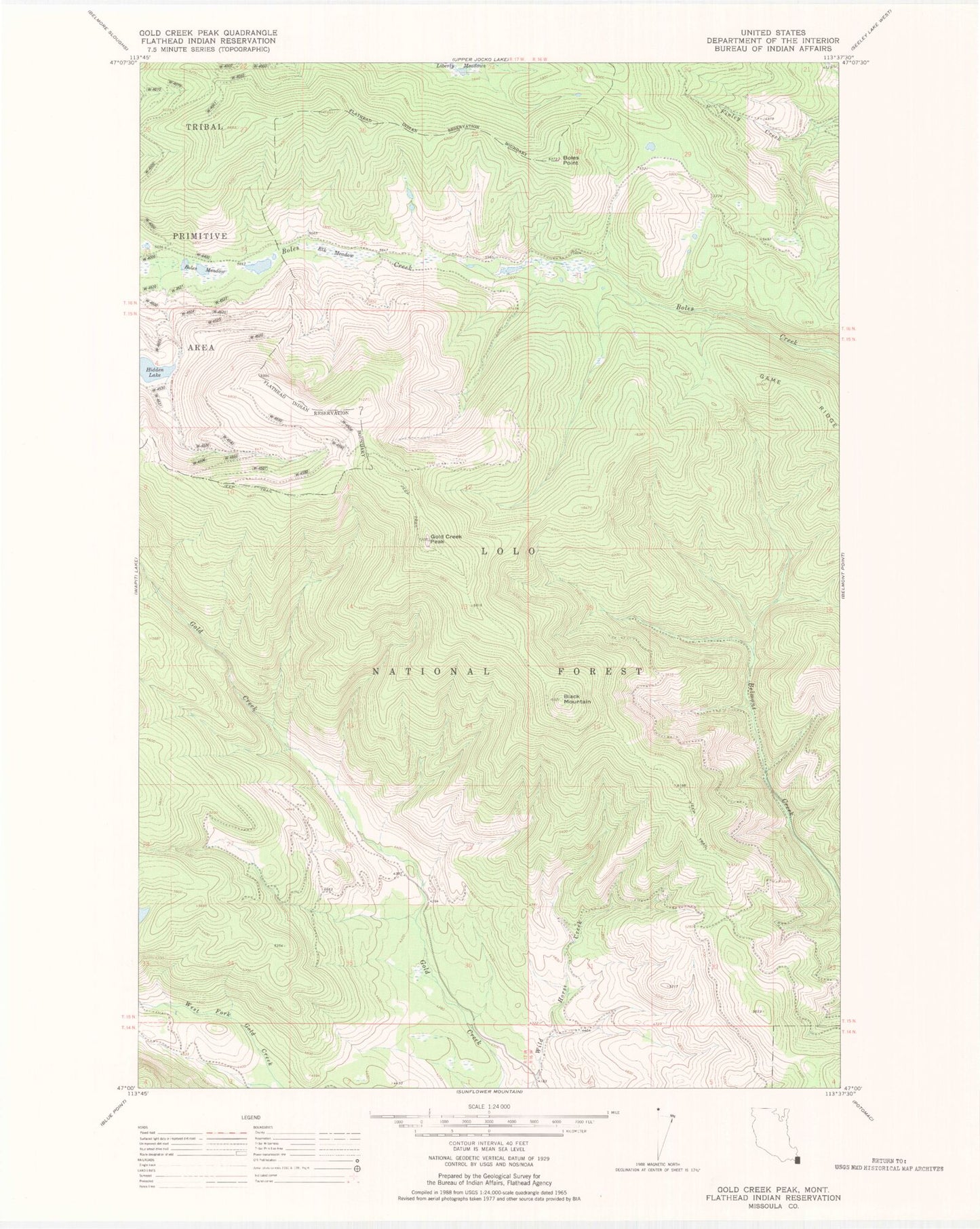 Classic USGS Gold Creek Peak Montana 7.5'x7.5' Topo Map Image