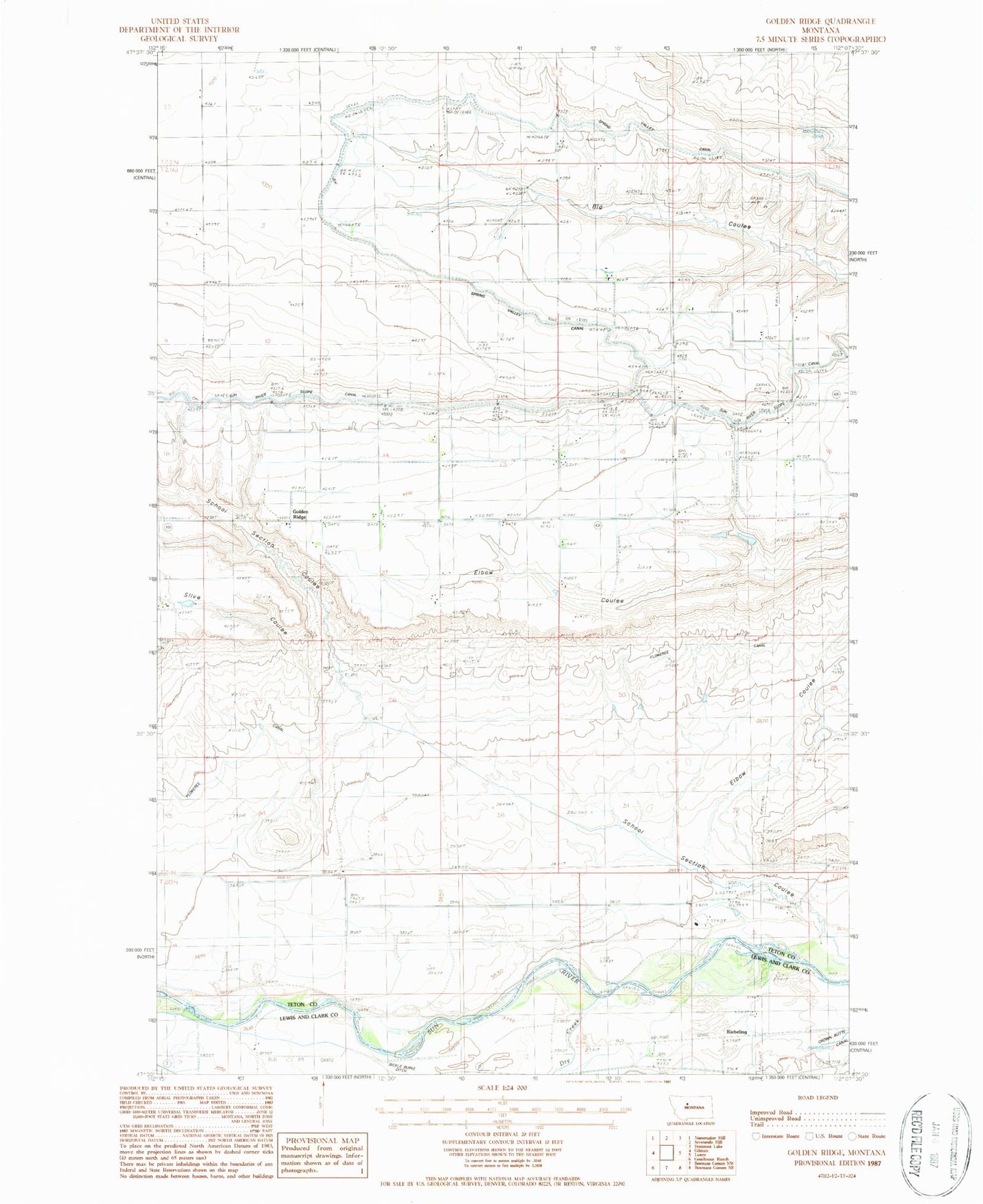Classic USGS Golden Ridge Montana 7.5'x7.5' Topo Map Image