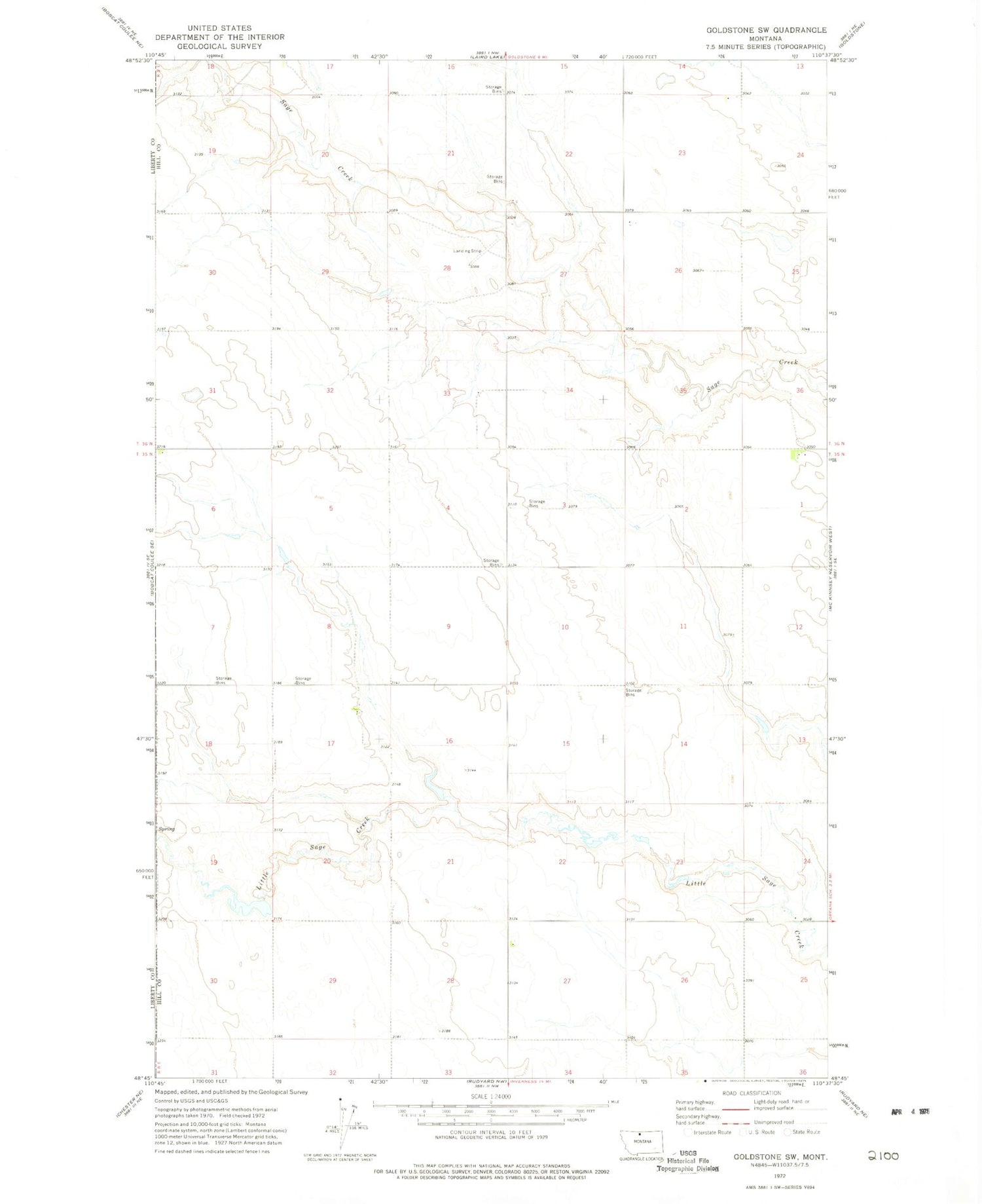 Classic USGS Goldstone SW Montana 7.5'x7.5' Topo Map Image