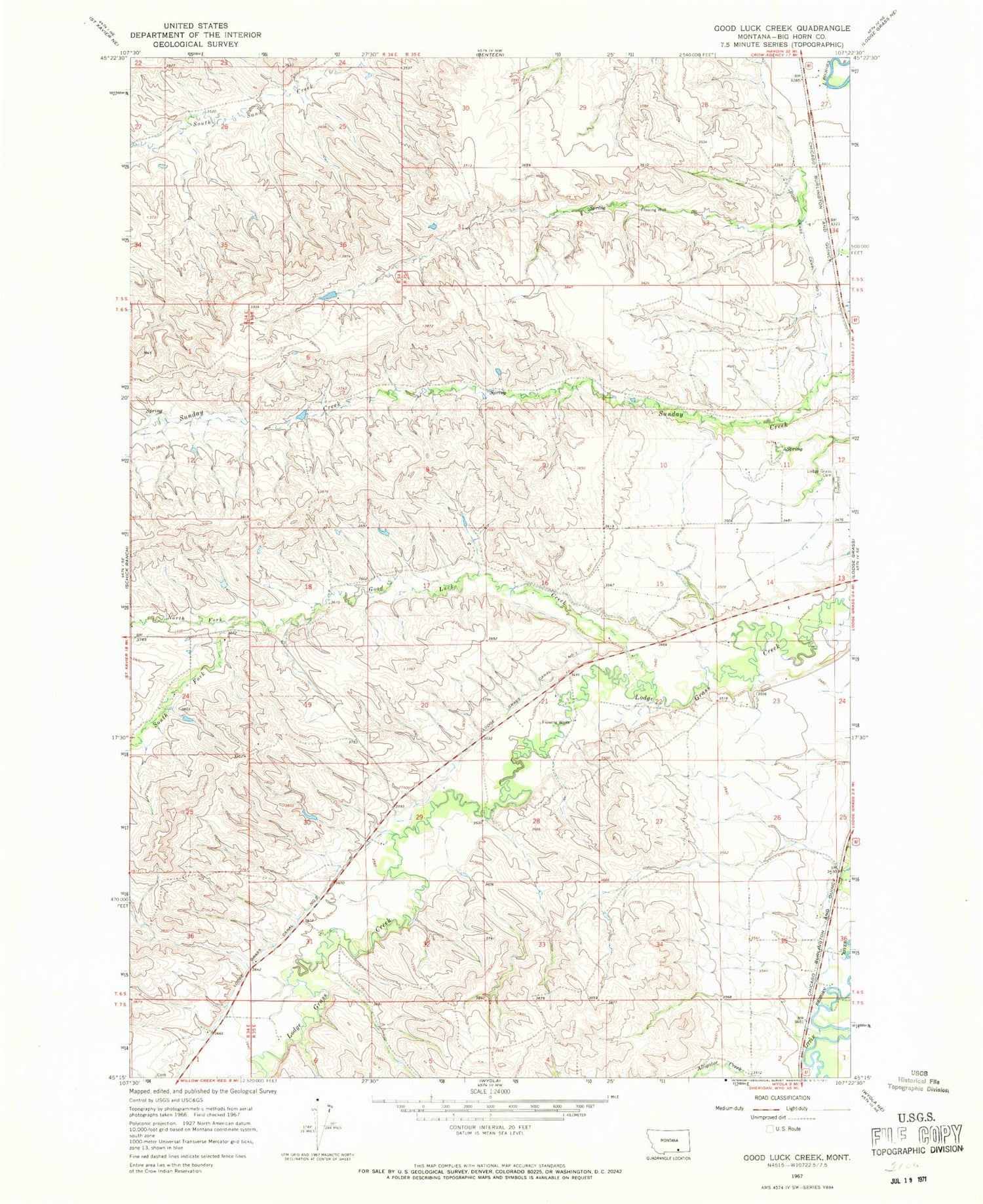 Classic USGS Good Luck Creek Montana 7.5'x7.5' Topo Map Image