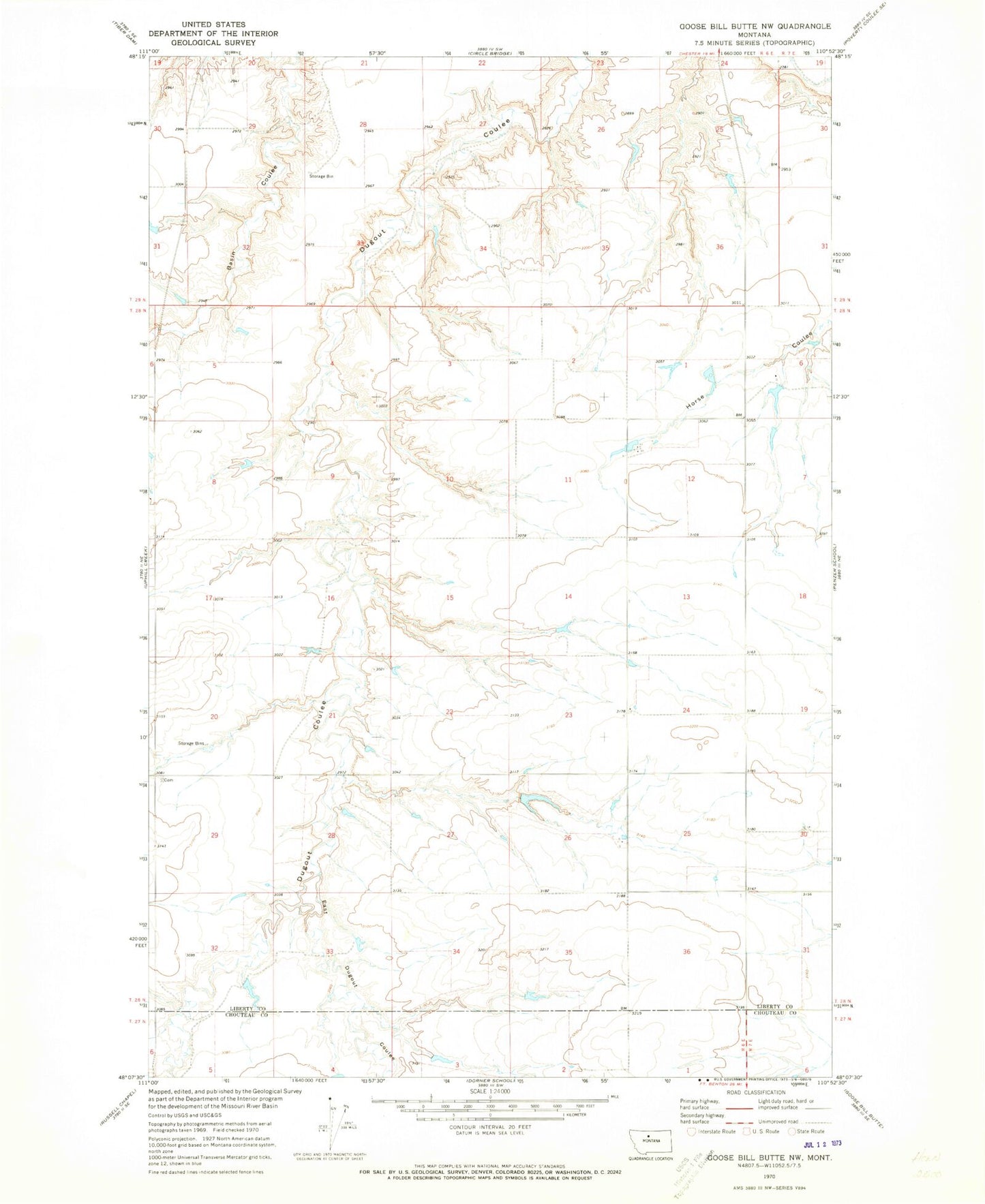 Classic USGS Goose Bill Butte NW Montana 7.5'x7.5' Topo Map Image